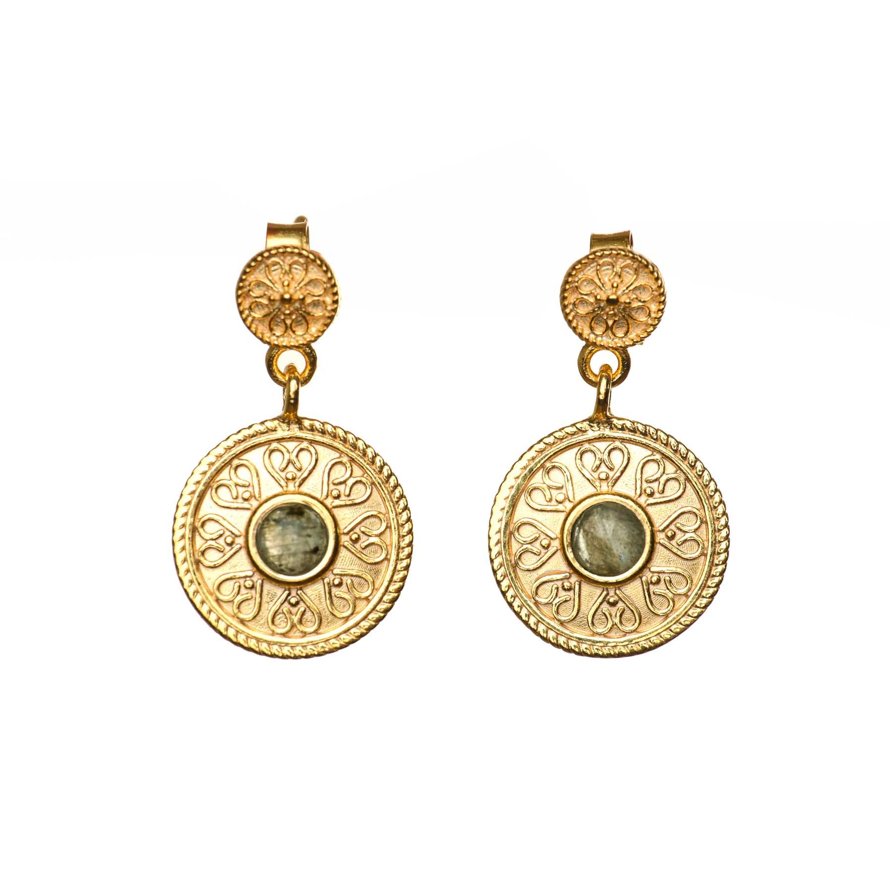 Pendentif d'oreille Mandala Love avec labradorite or