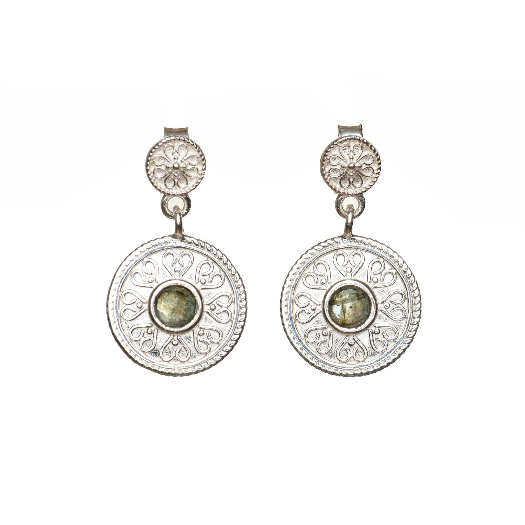 Boucles d'oreilles Mandala Love avec labradorite argentée
