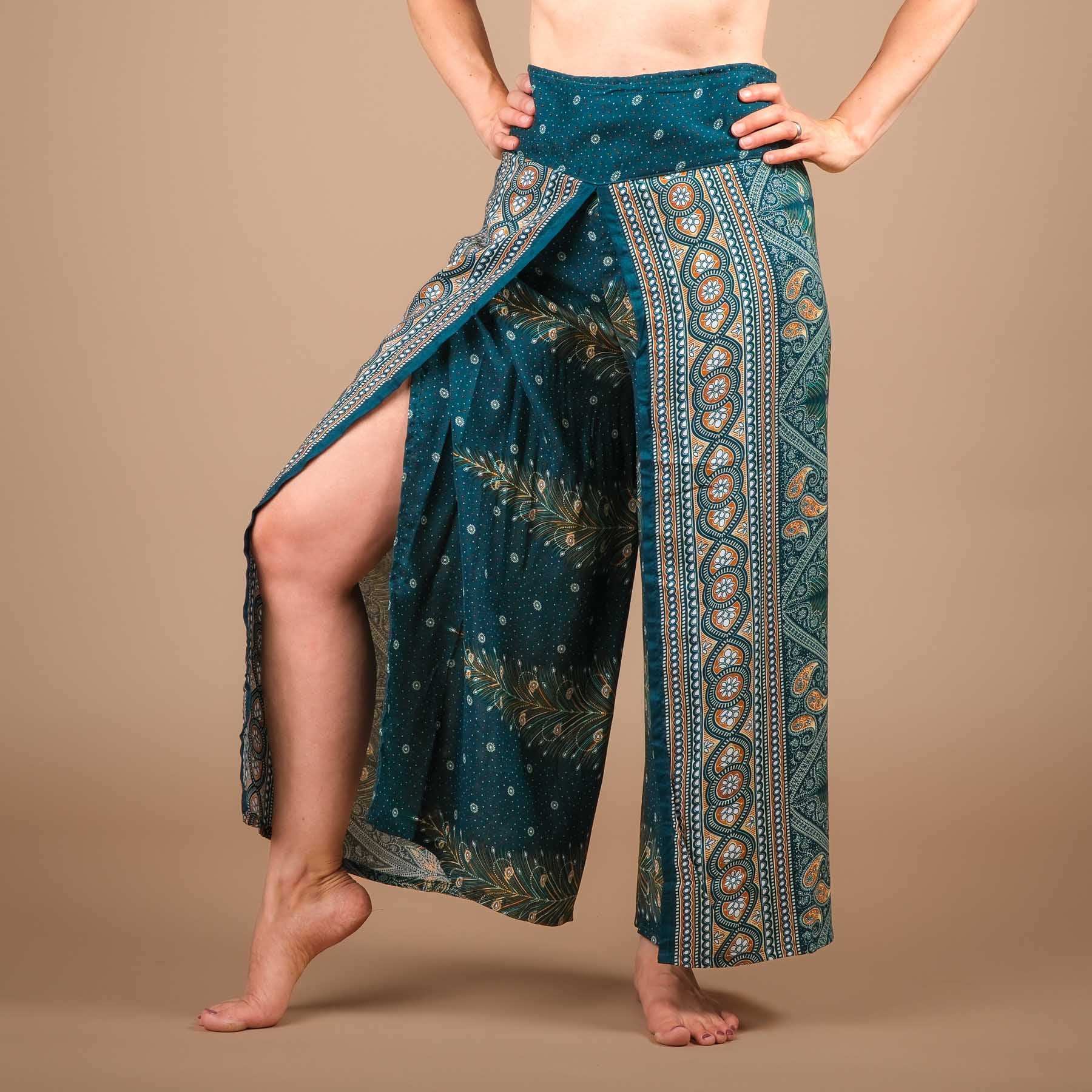 Palazzo Pantalon marlène Feather avec fente turquoise