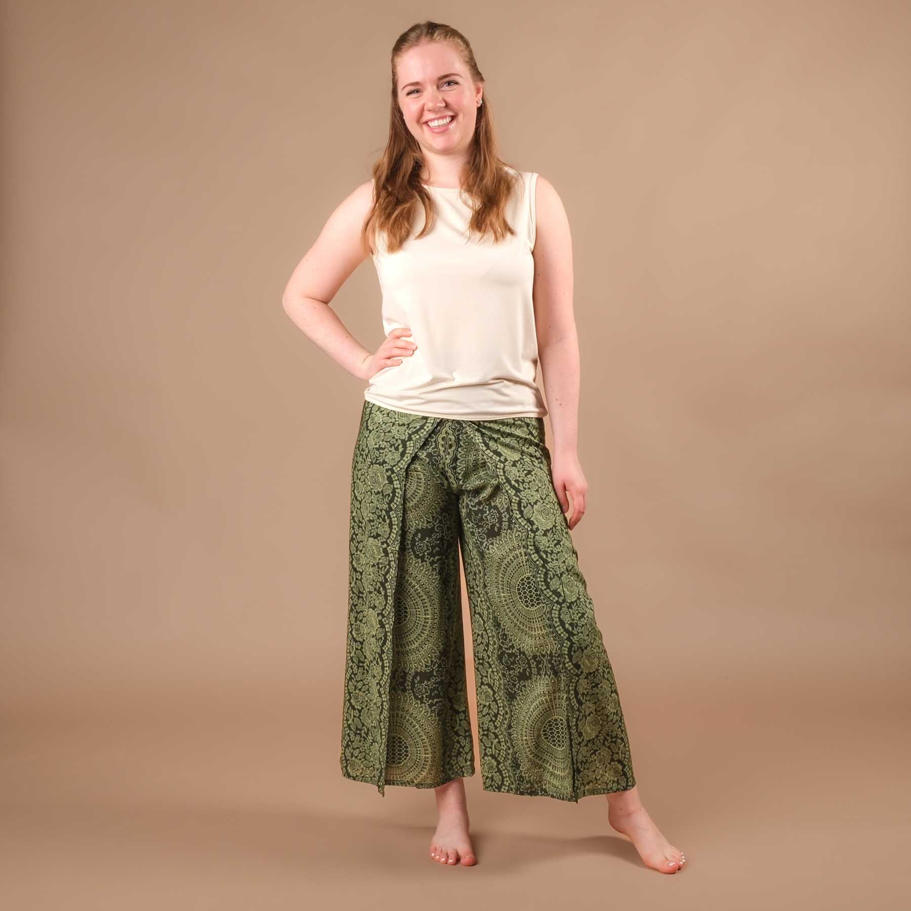 Pantalon palazzo Pantalon marlène Indian Summer olive