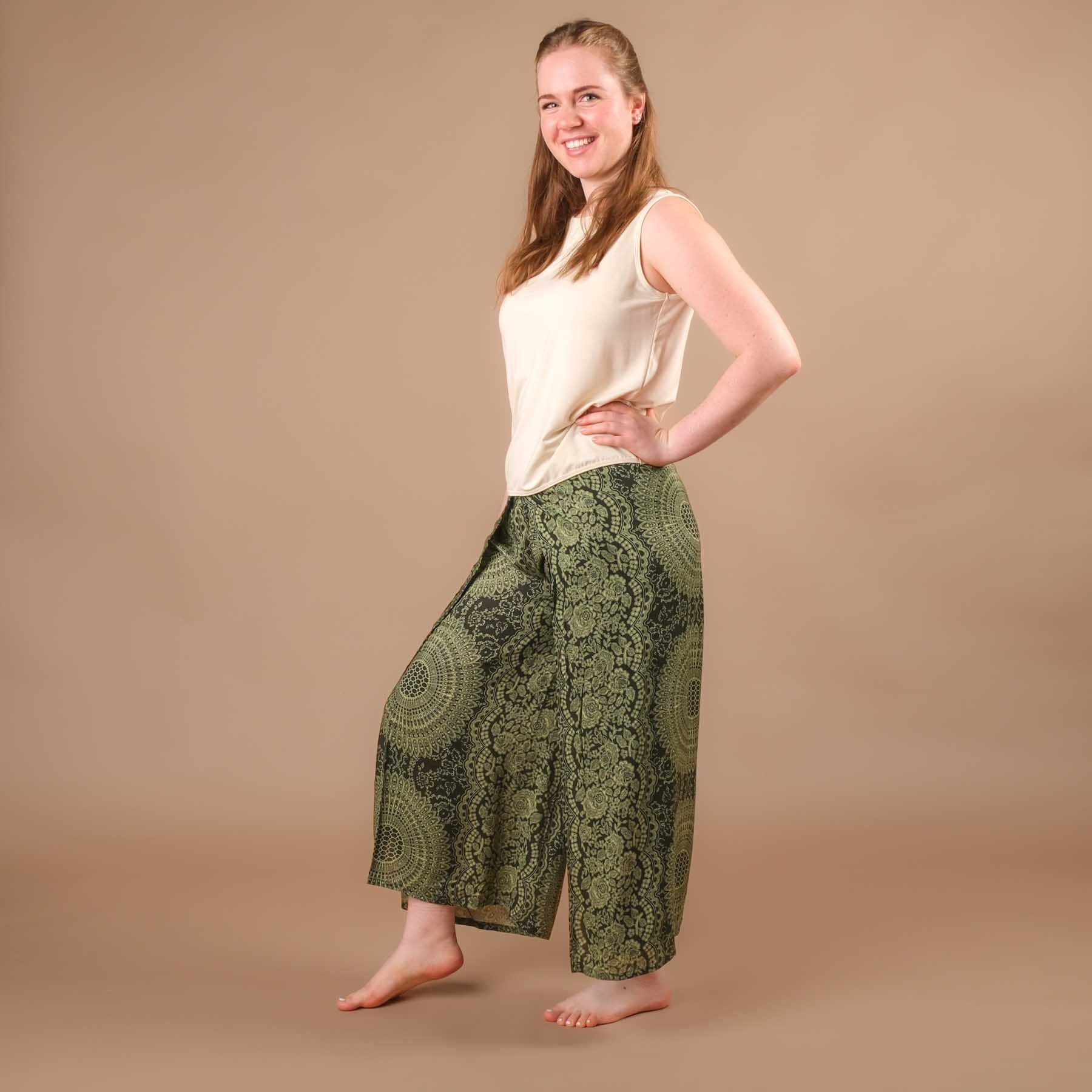 Pantalon palazzo Pantalon marlène Indian Summer olive