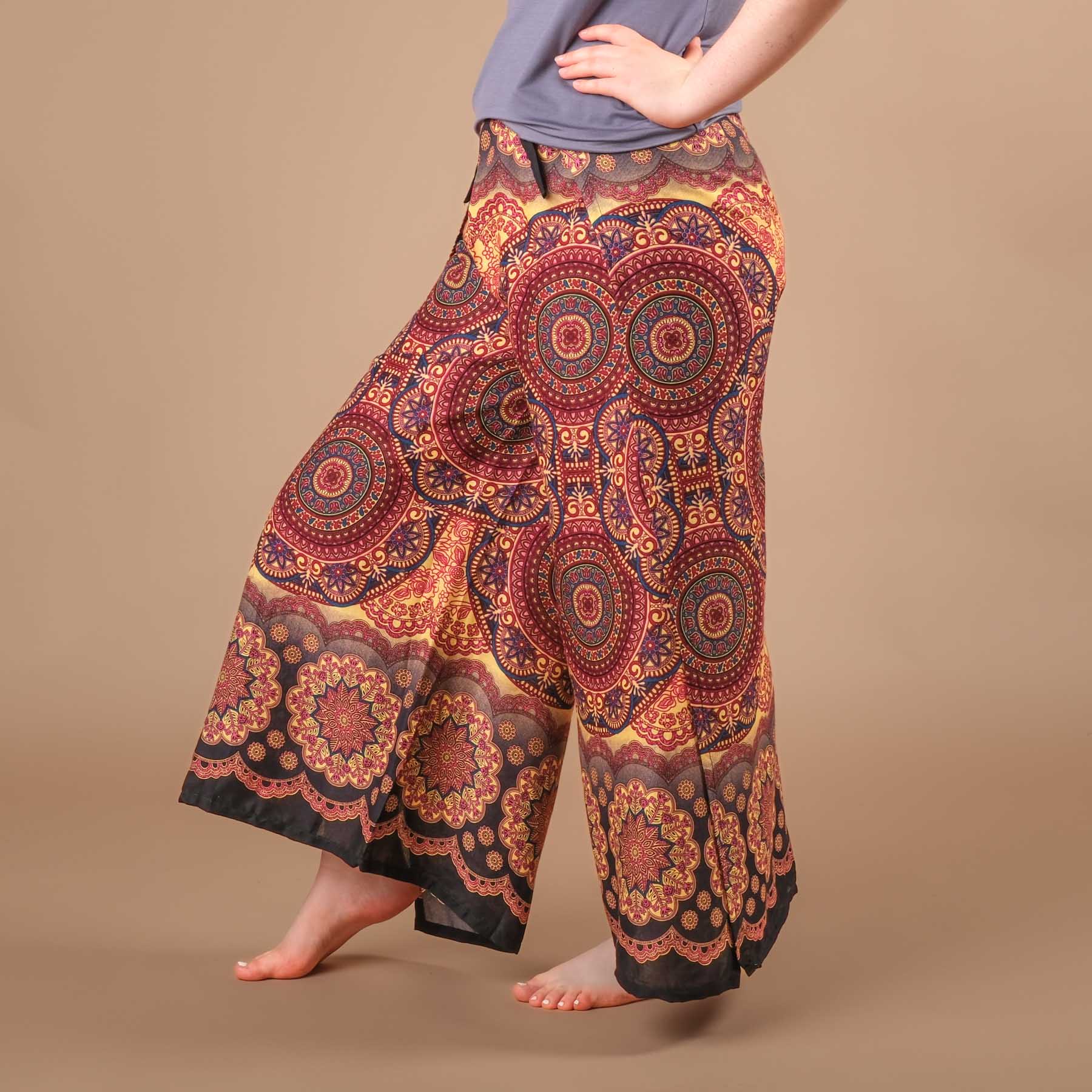 Palazzo Wrap Pantalon Mandala berry tissu léger et aéré