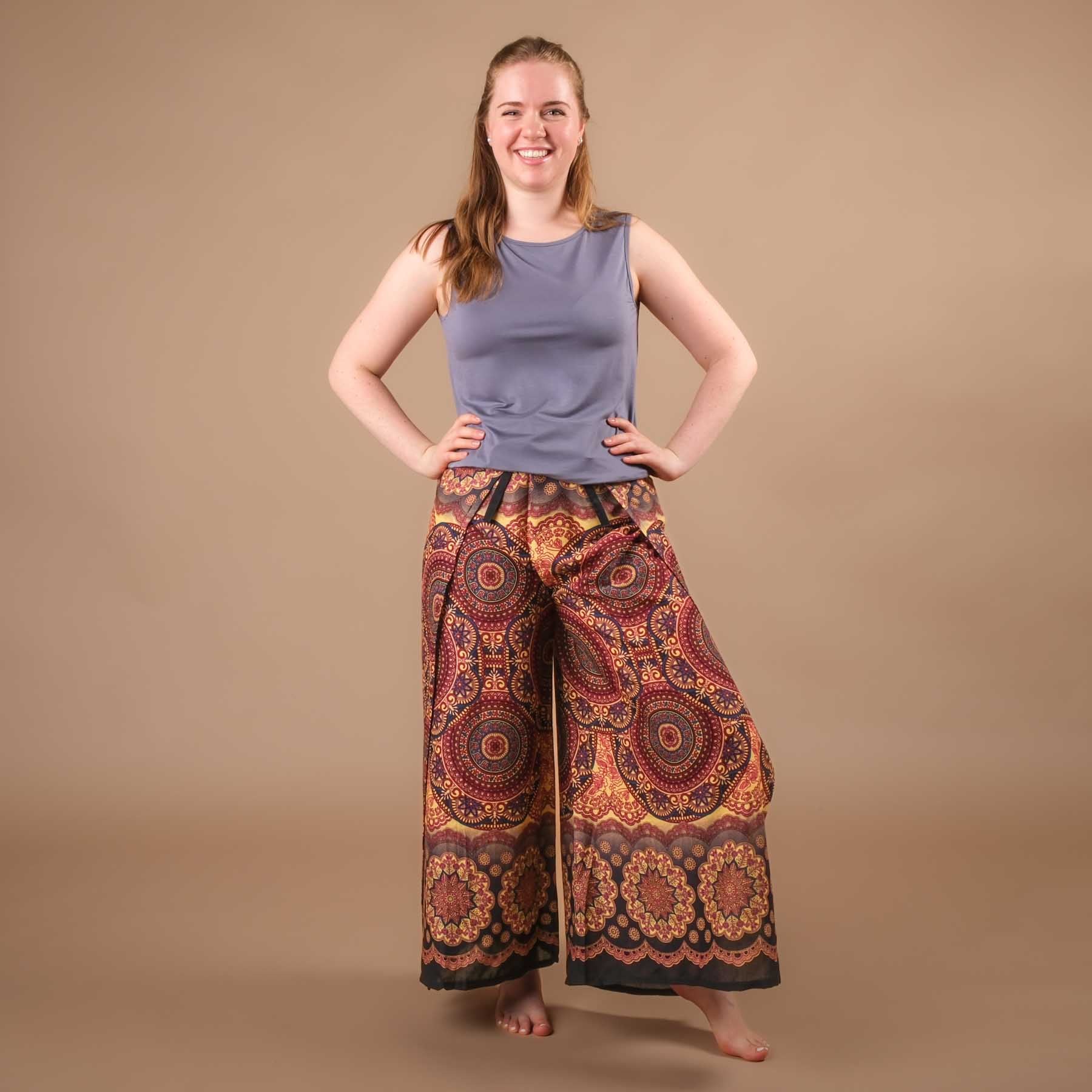 Palazzo Wrap Pantalon Mandala berry tissu léger et aéré
