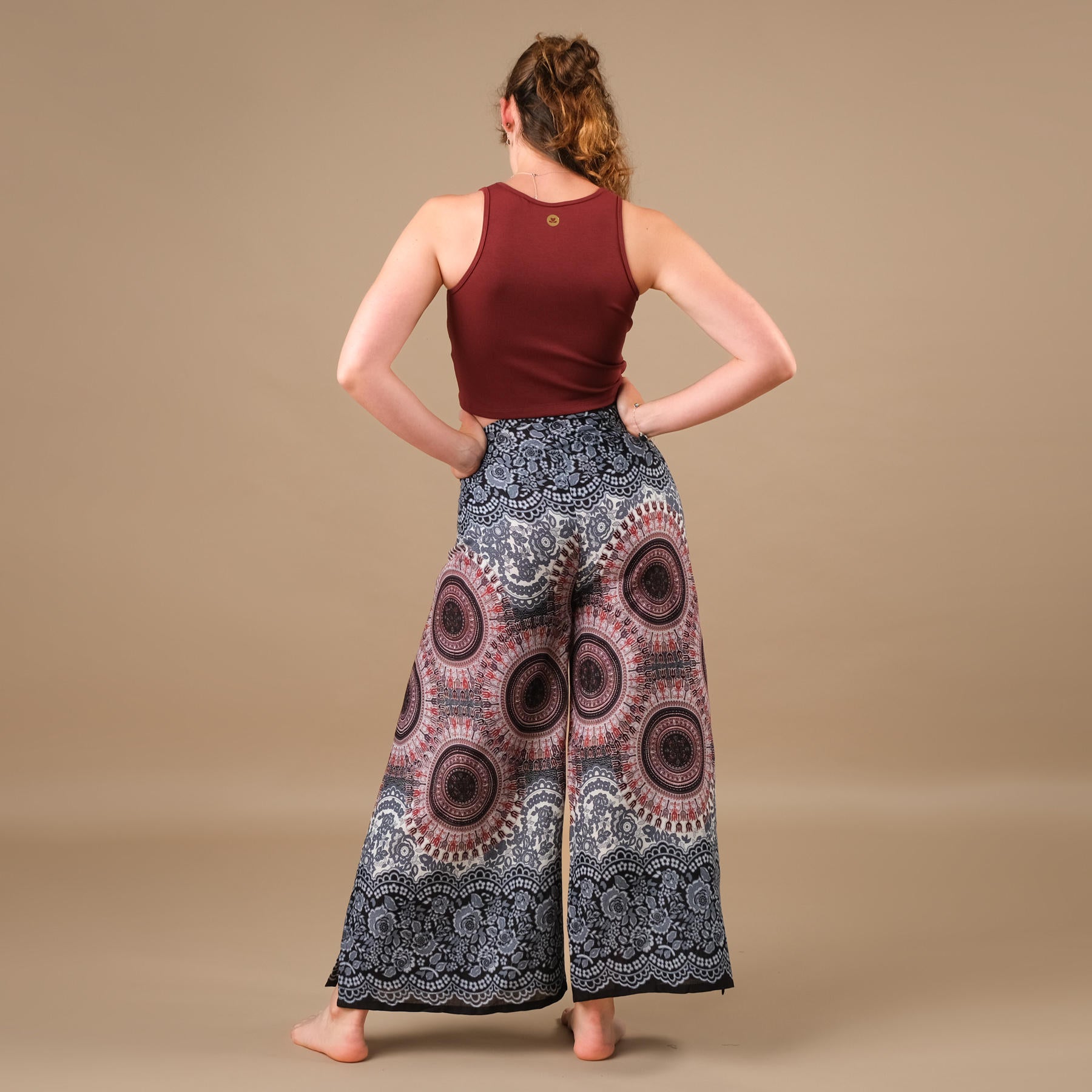 Pantalon Palazzo Wrap Mandala blanc tissu léger et aéré
