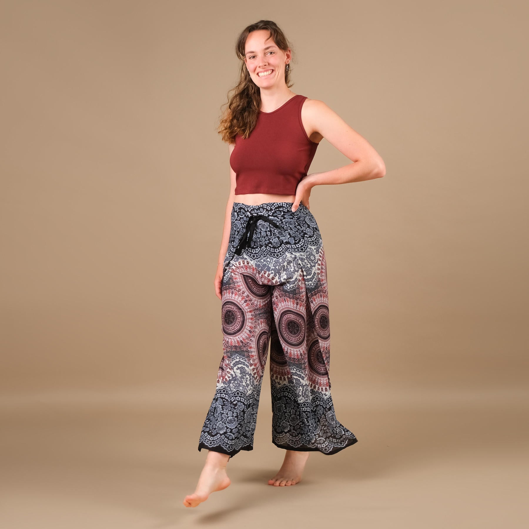 Pantalon Palazzo Wrap Mandala blanc tissu léger et aéré