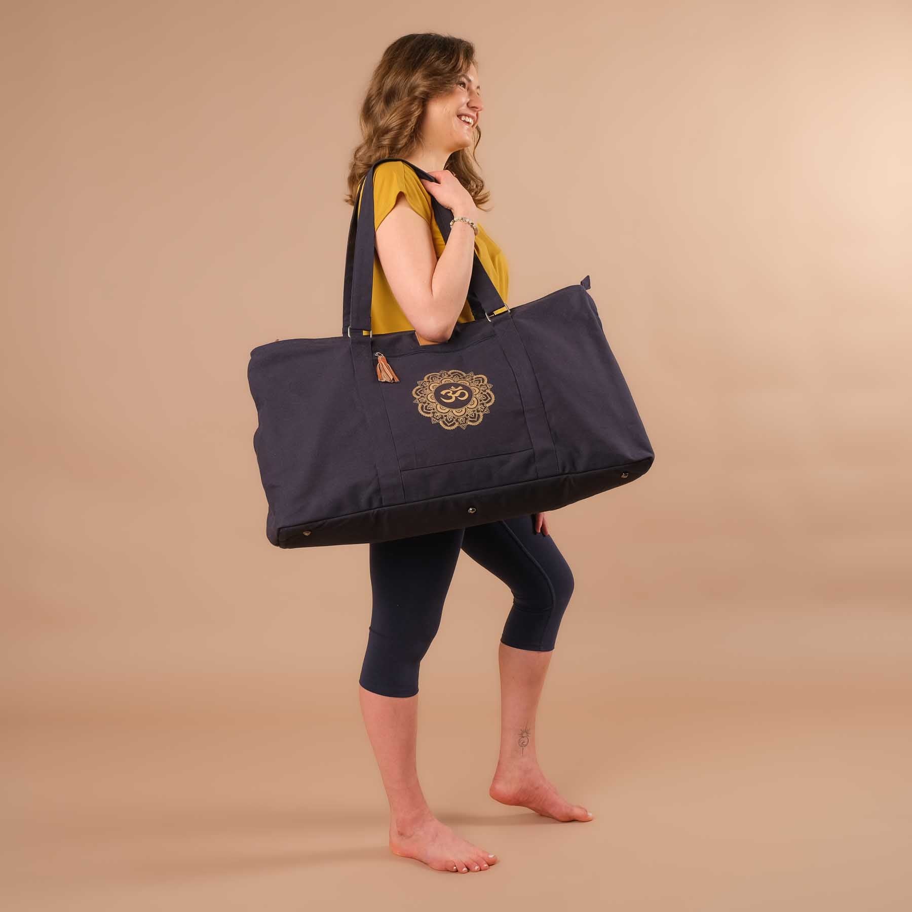 Grand sac de yoga - sac de voyage en coton Mandala OM navy
