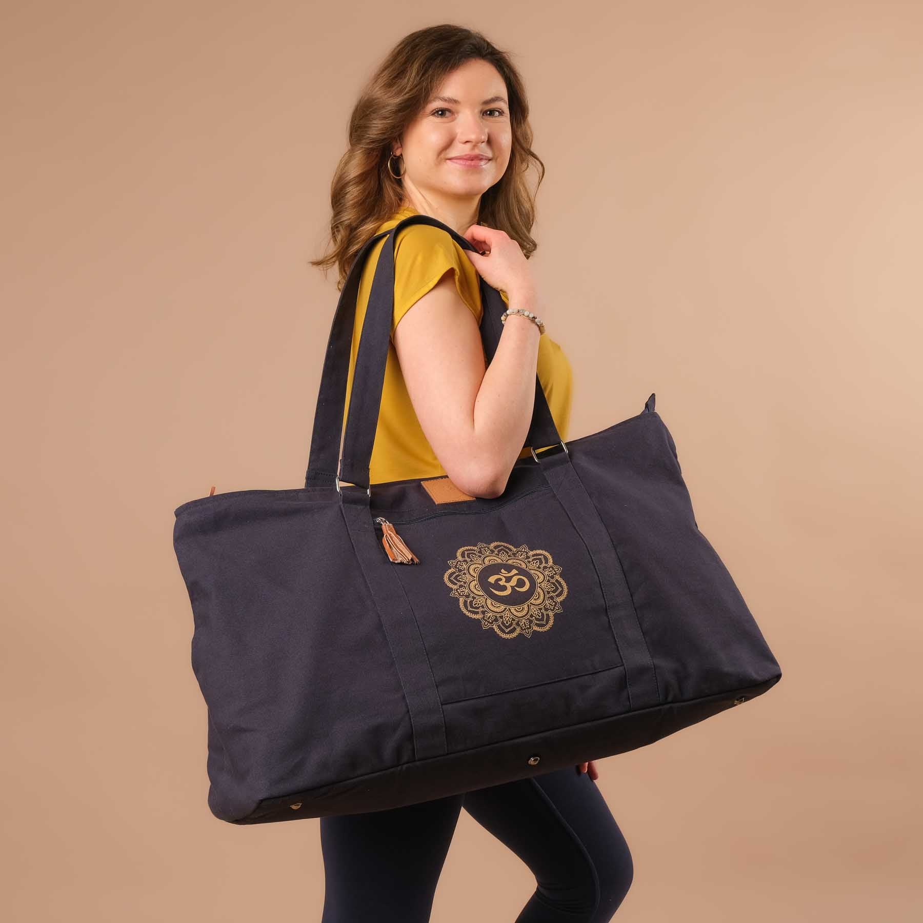 Grand sac de yoga - sac de voyage en coton Mandala OM navy