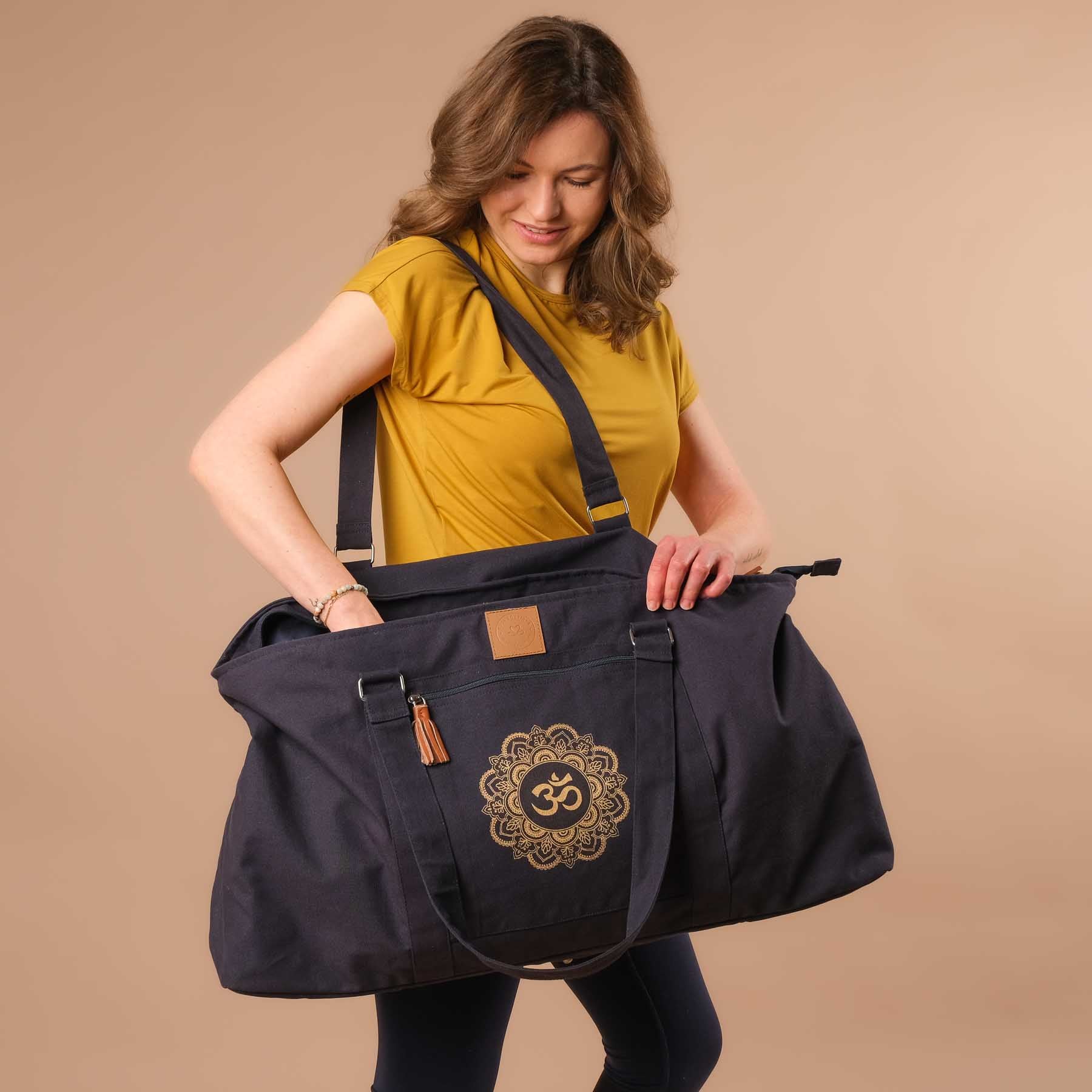 Grand sac de yoga - sac de voyage en coton Mandala OM navy