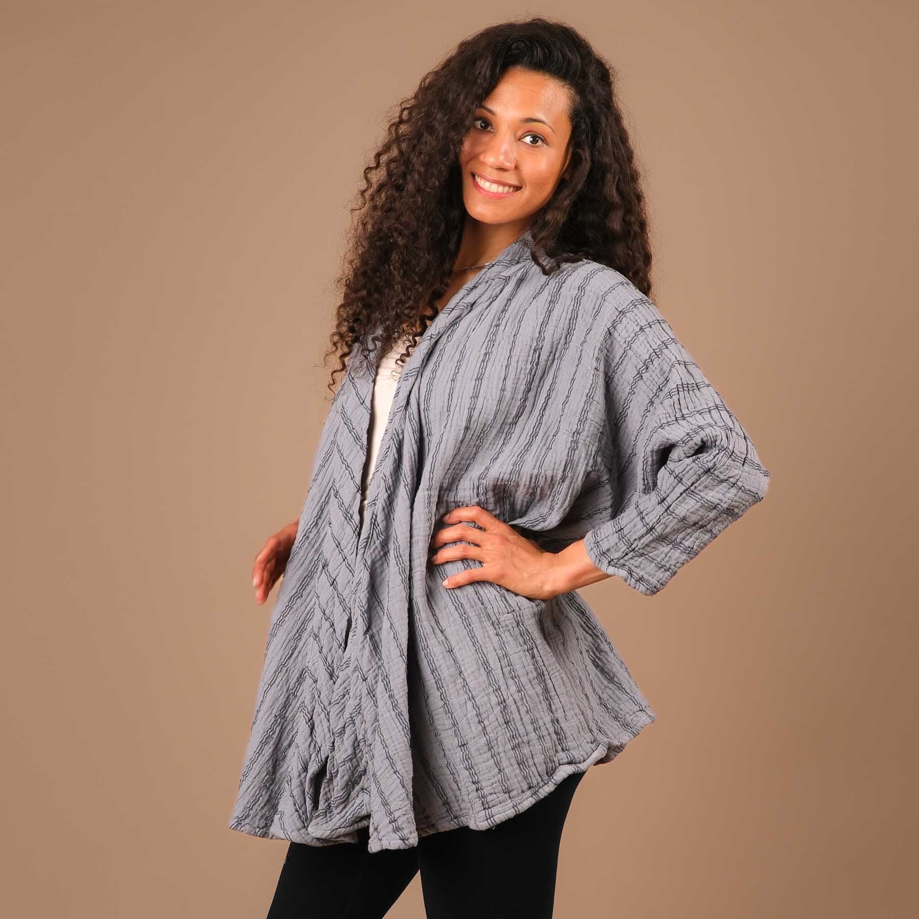 Cardigan d'été en coton gris-bleu