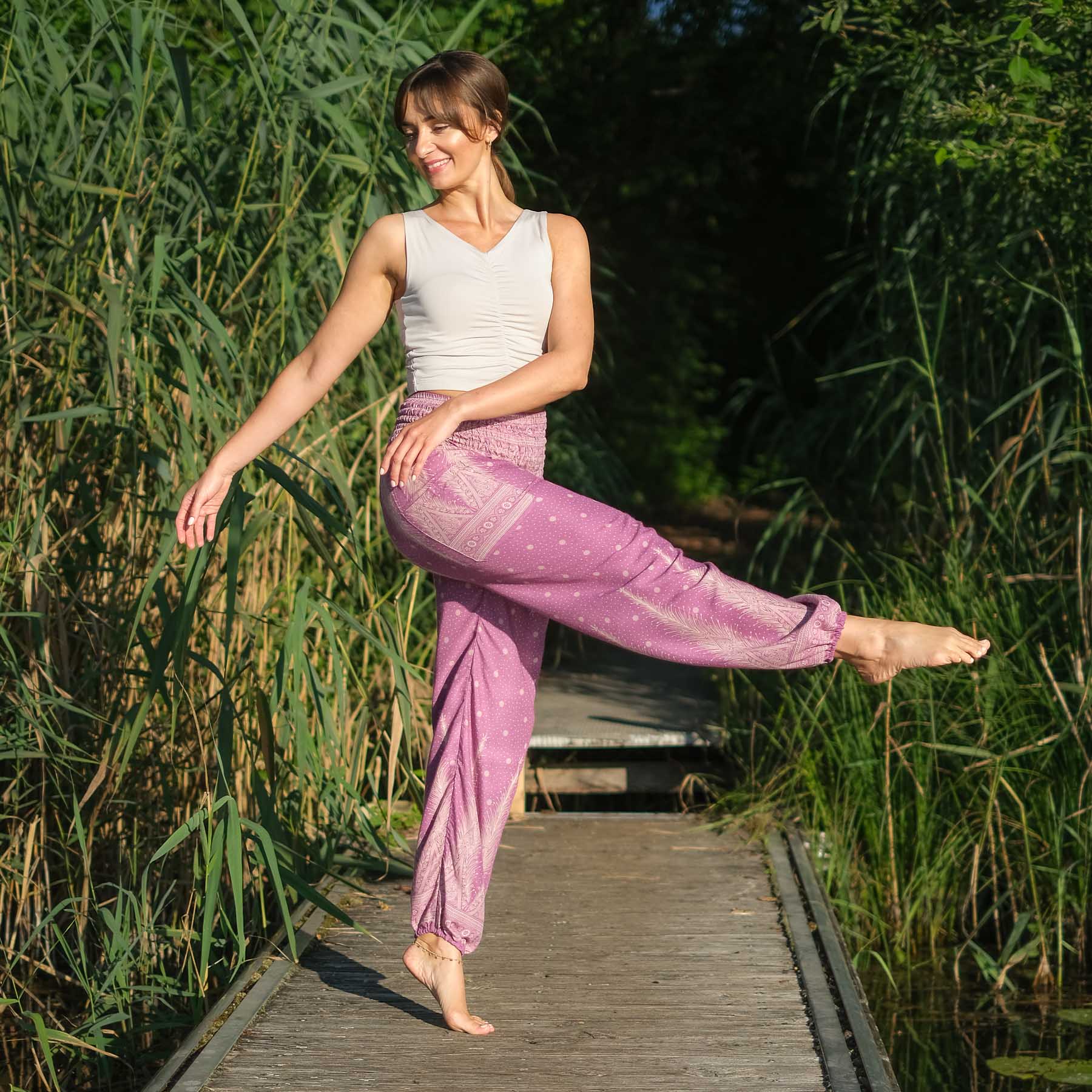 pantalon de harem, sarouel pour le yoga et les loisirs bohème violet