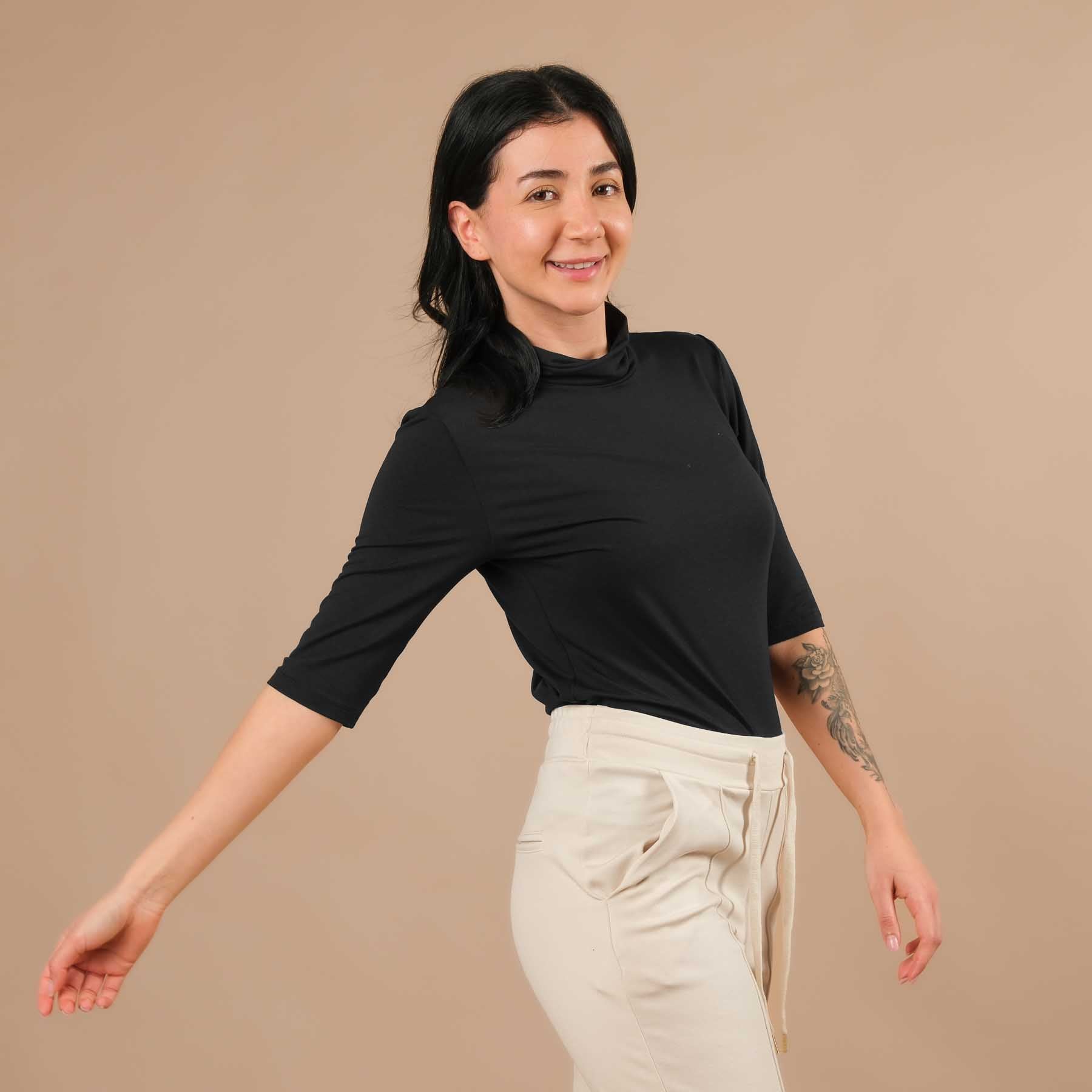 Yoga Turtleneck Col Shirt manches courtes noir