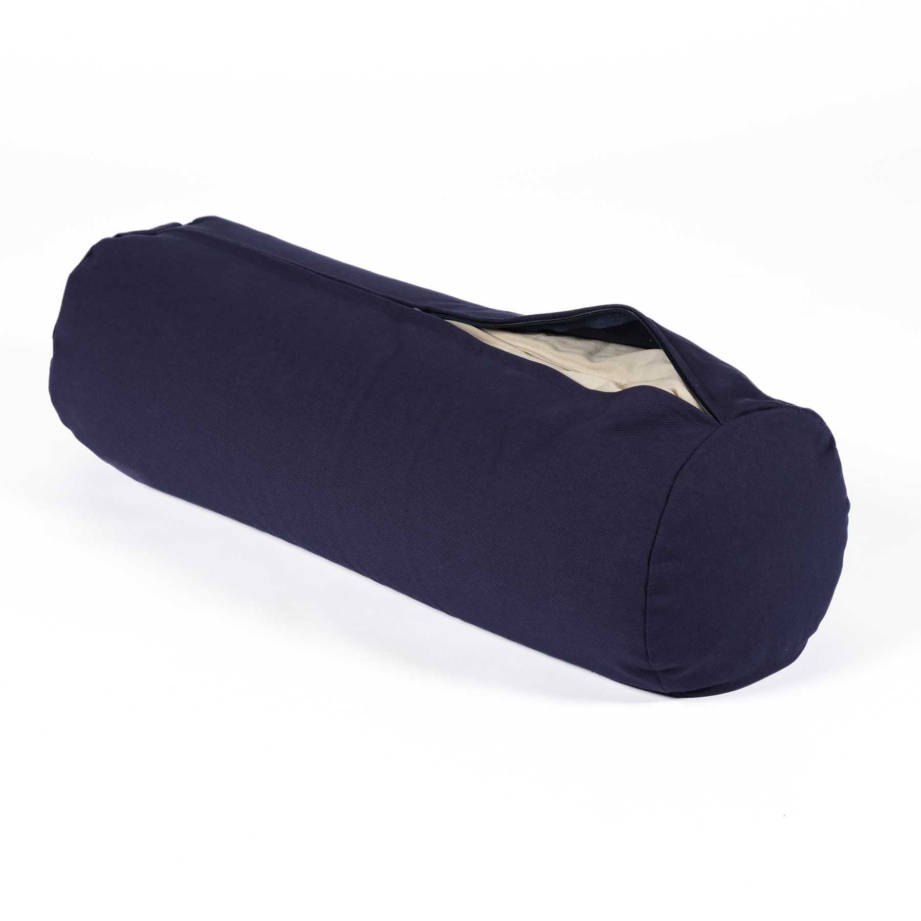 Bolster de yoga en coton bleu marine uni