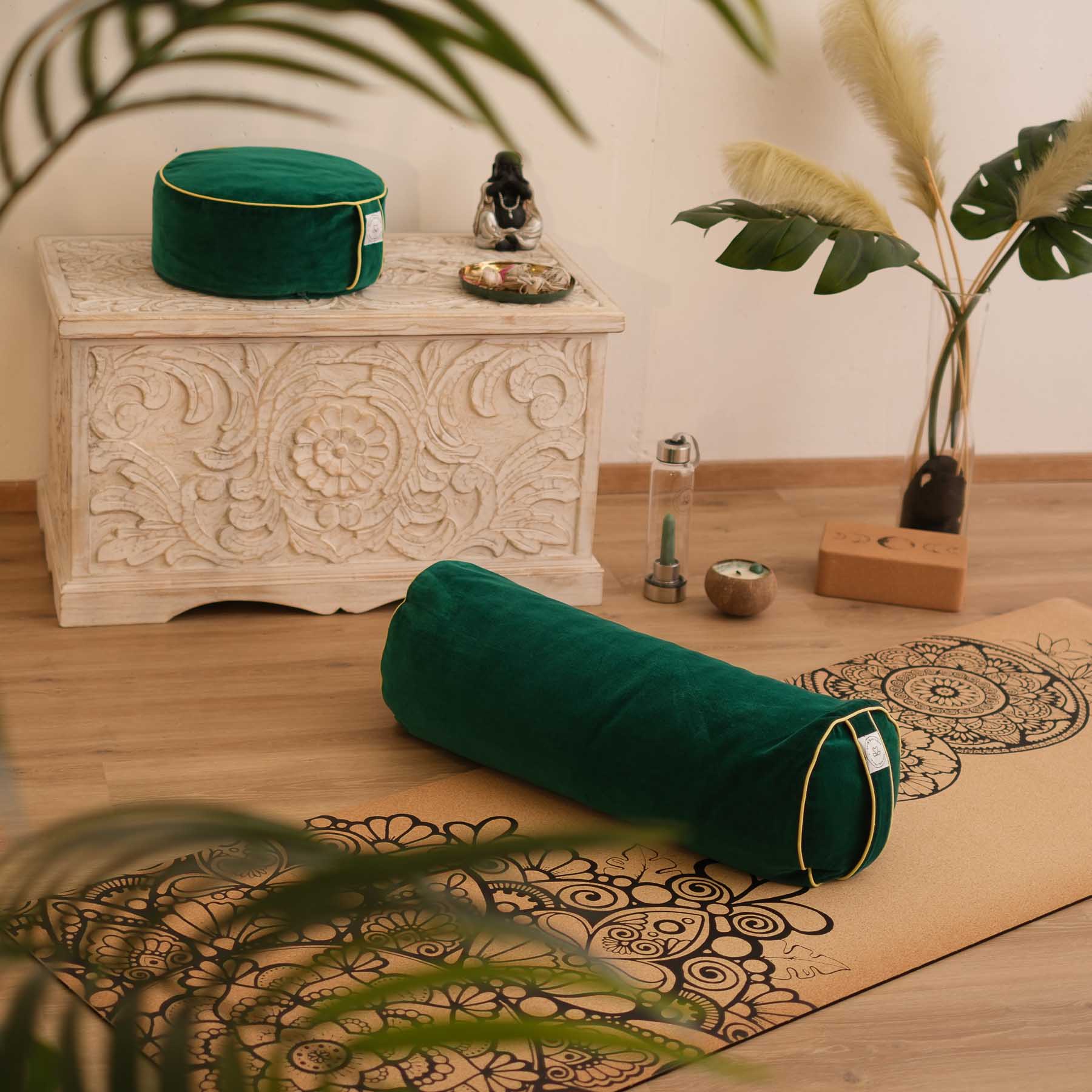Bolster de yoga en velours uni irish-green