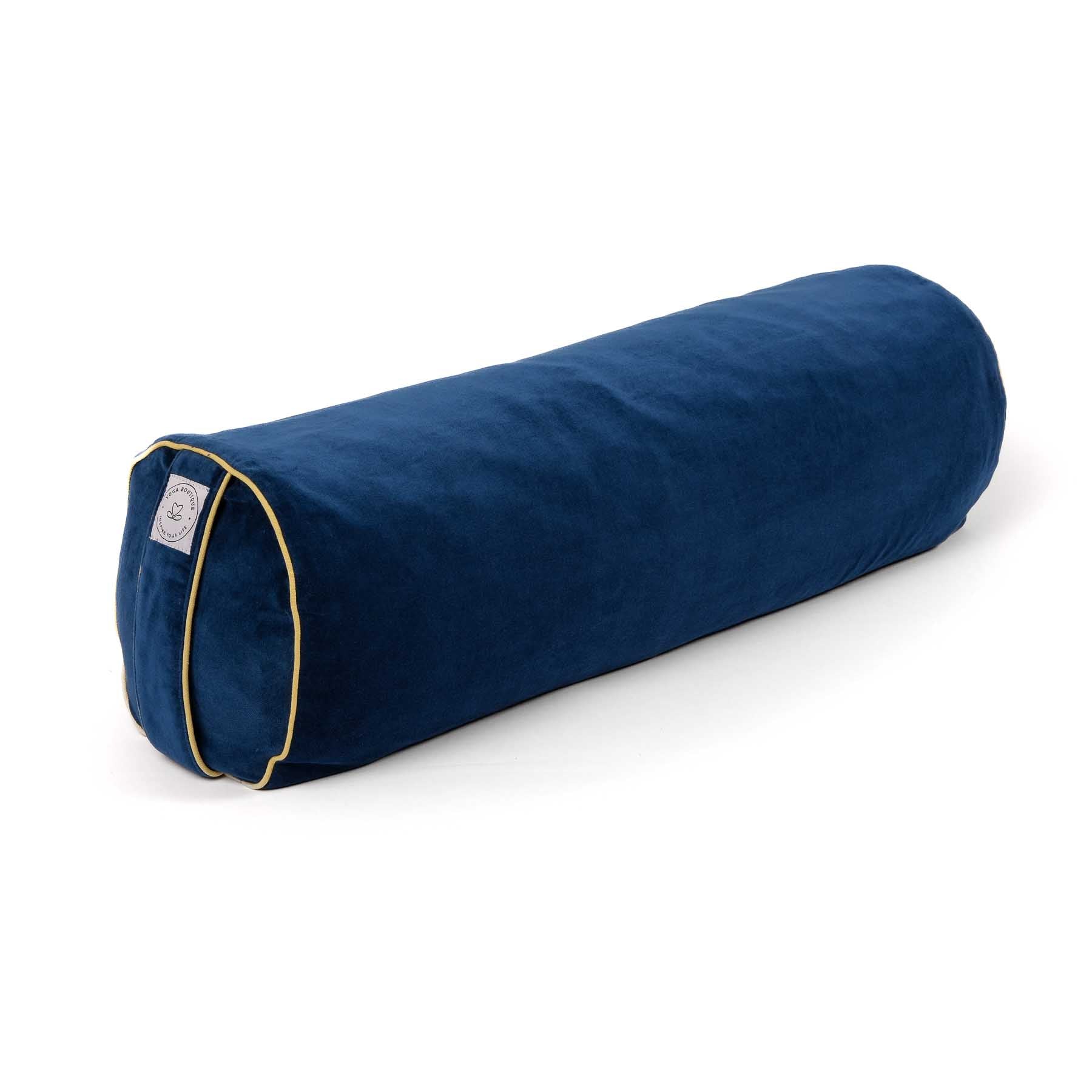 Bolster de yoga en velours bleu uni