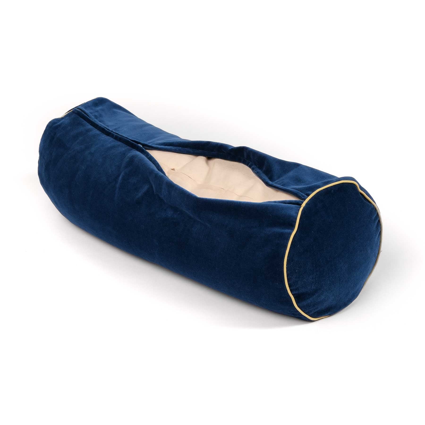 Bolster de yoga en velours bleu uni