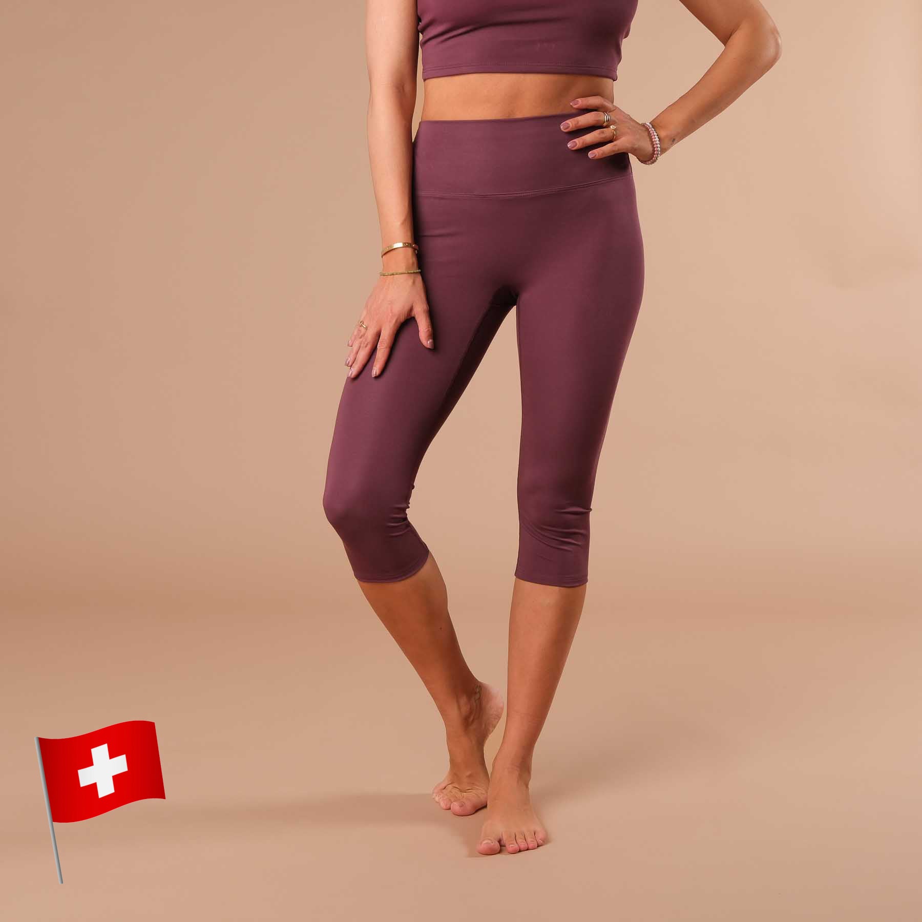Yoga Capri Leggings Comfy berry fabriqué de manière durable en Suisse