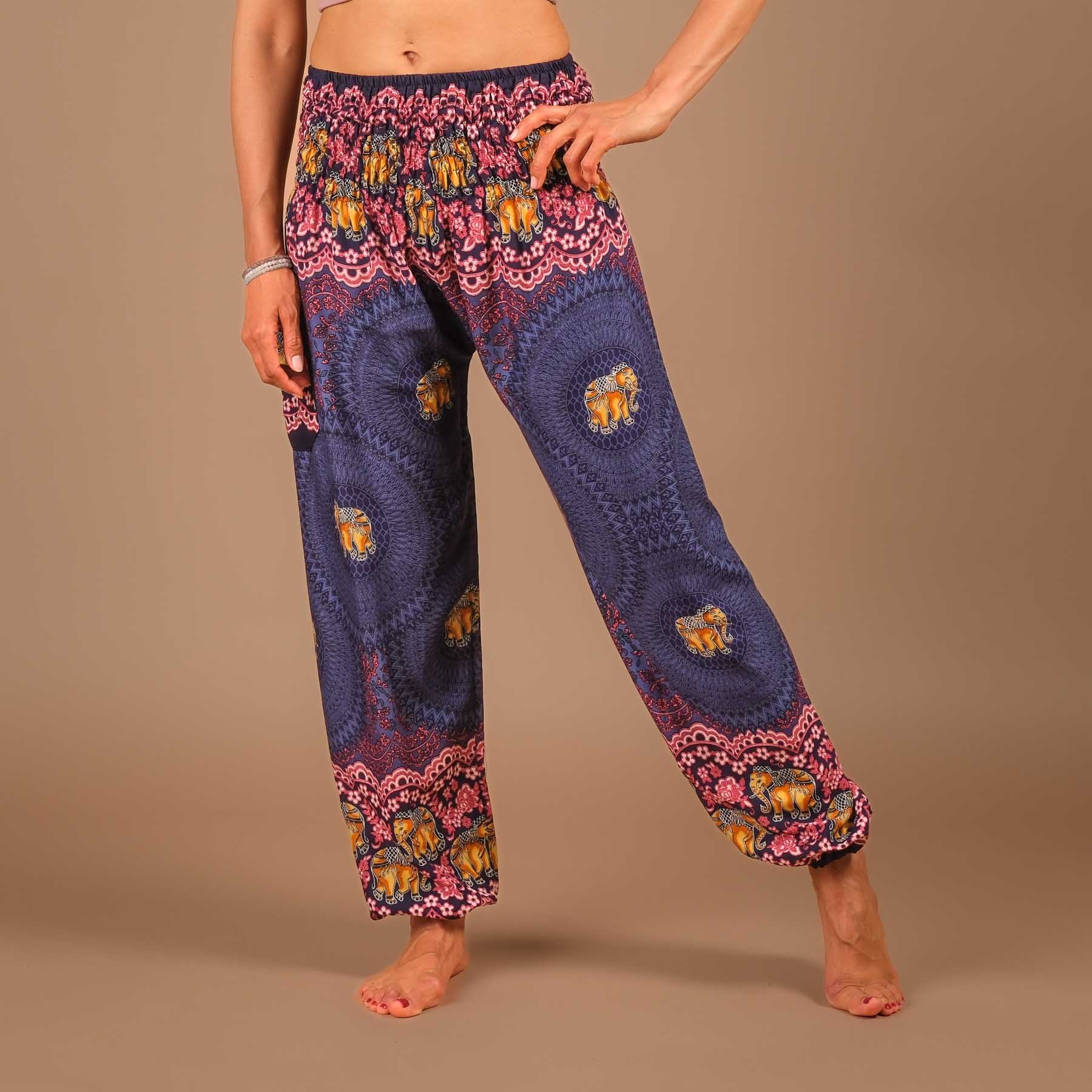 Pantalon de yoga harem éléphant Boho Pants bleu