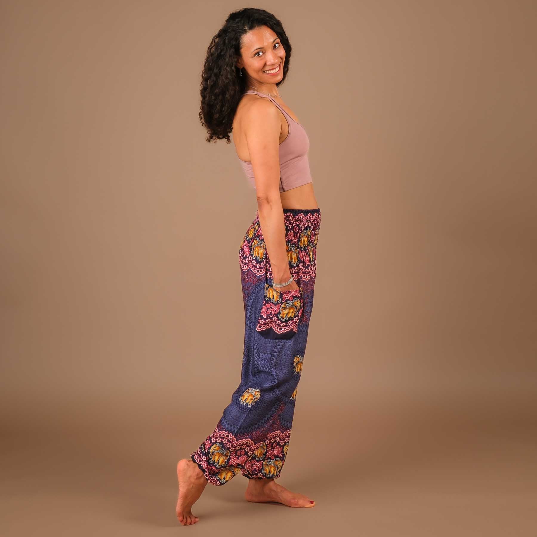 Pantalon de yoga harem éléphant Boho Pants bleu
