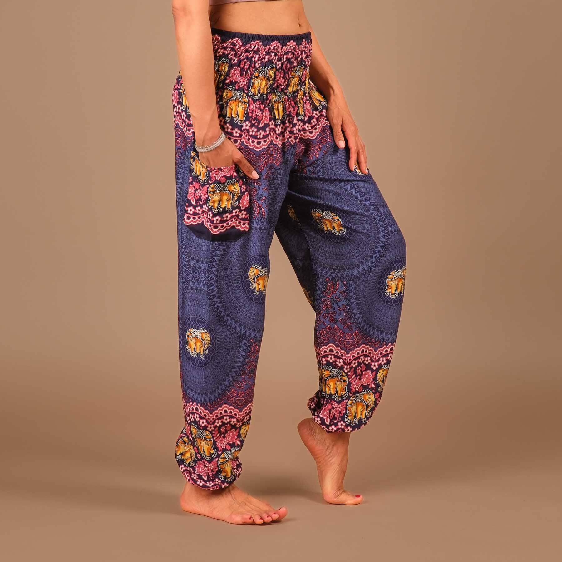 Pantalon de yoga harem éléphant Boho Pants bleu