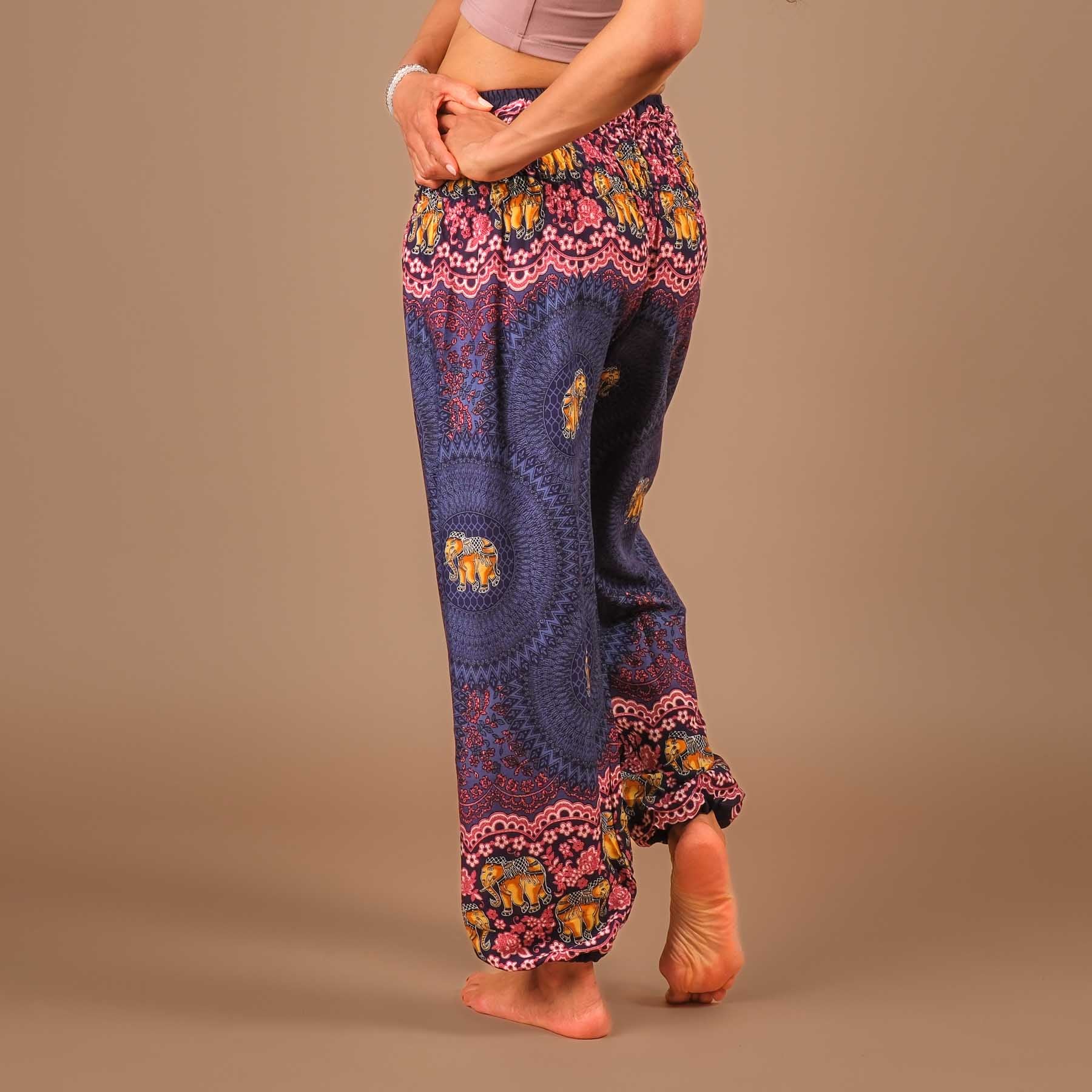 Pantalon de yoga harem éléphant Boho Pants bleu