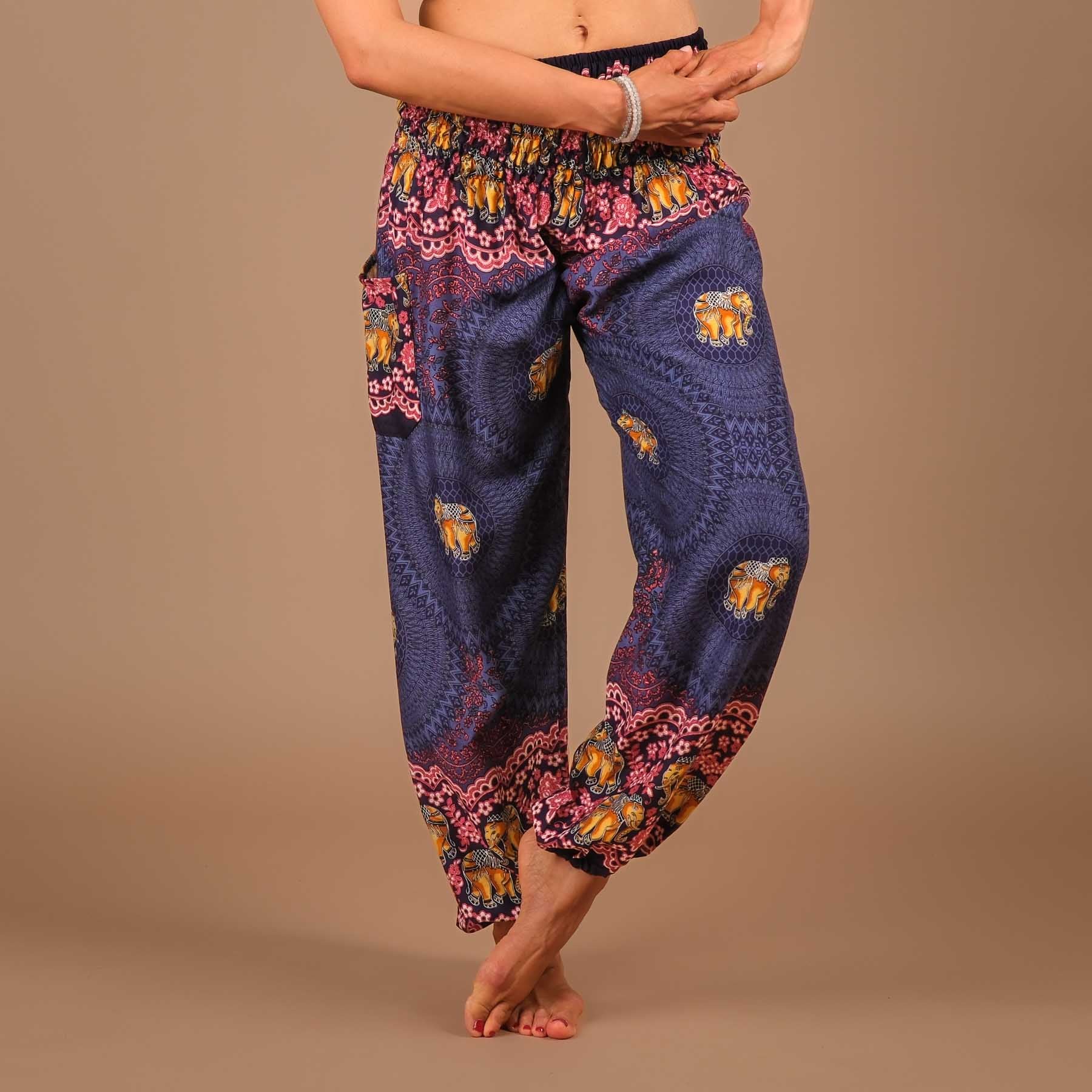 Pantalon de yoga harem éléphant Boho Pants bleu