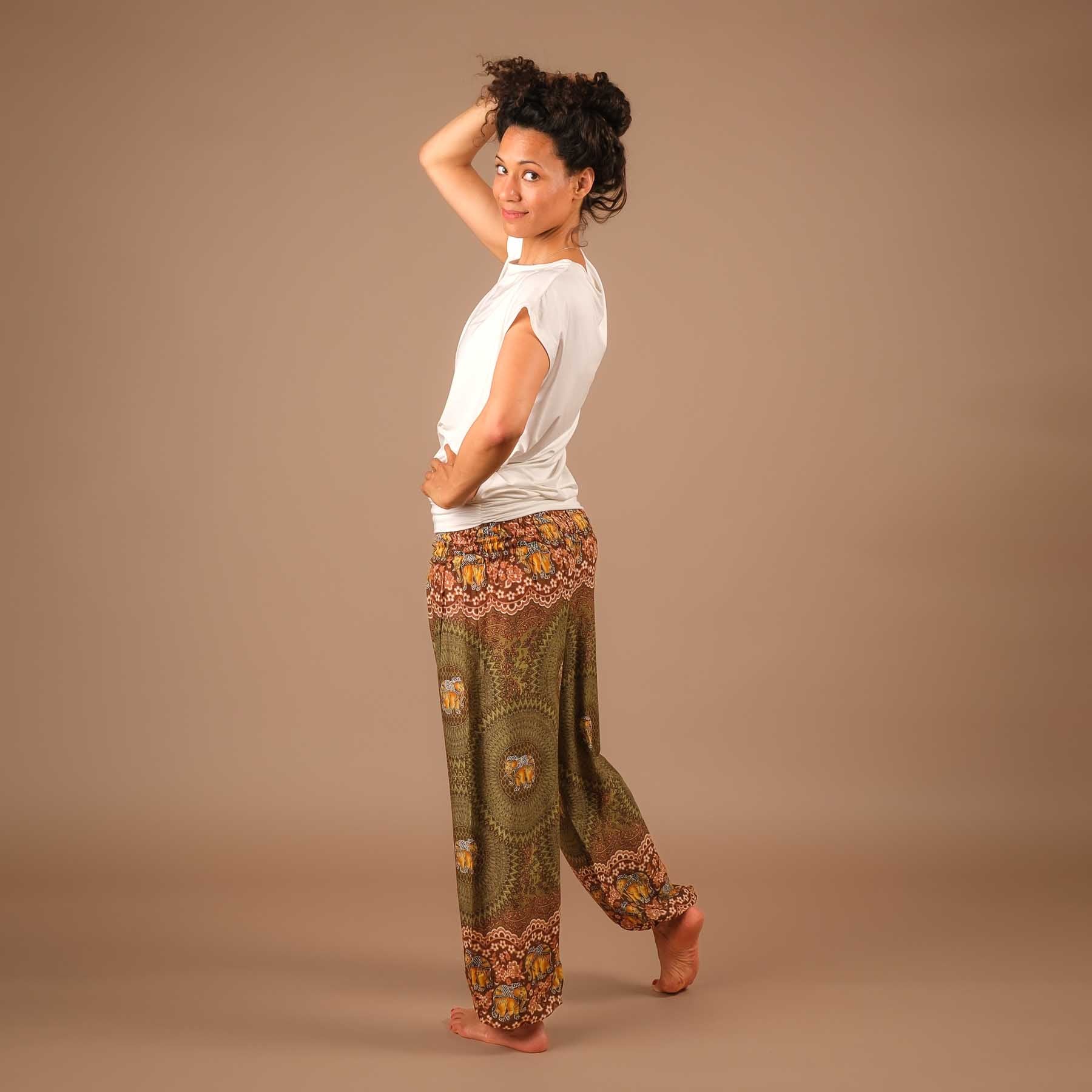 Pantalon de yoga harem éléphant Boho Pants olive