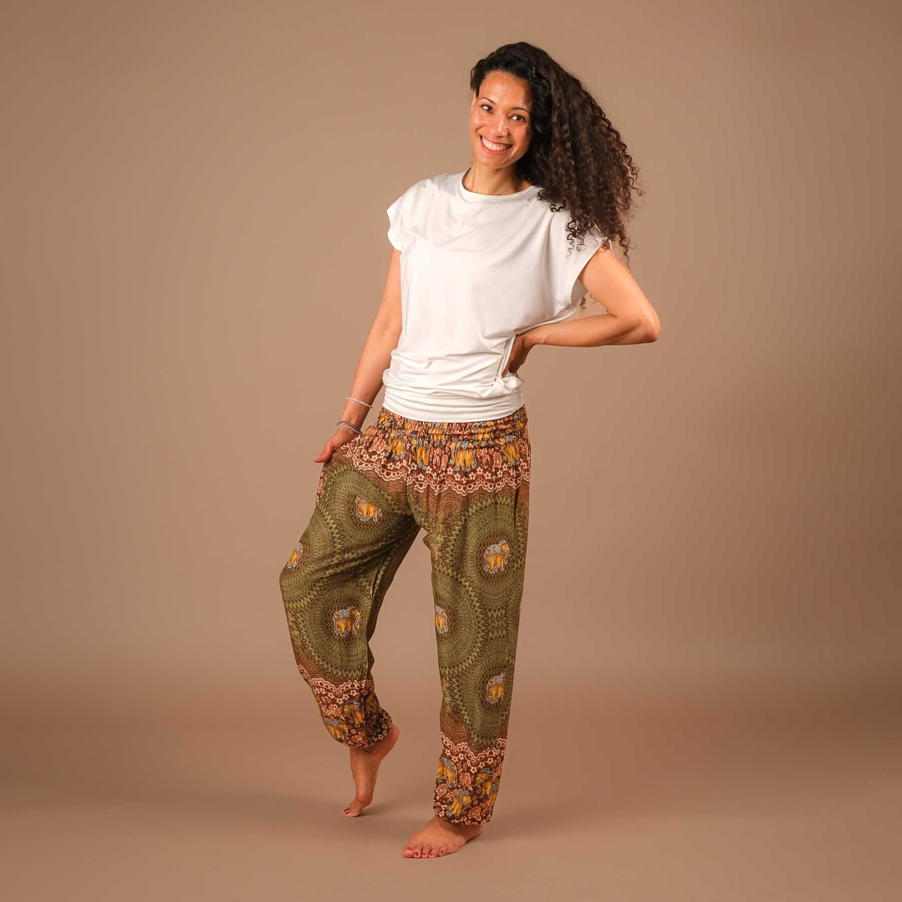 Pantalon de yoga harem éléphant Boho Pants olive