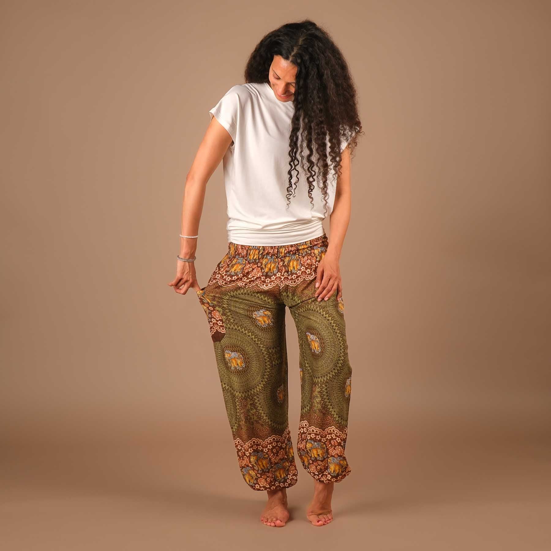Pantalon de yoga harem éléphant Boho Pants olive