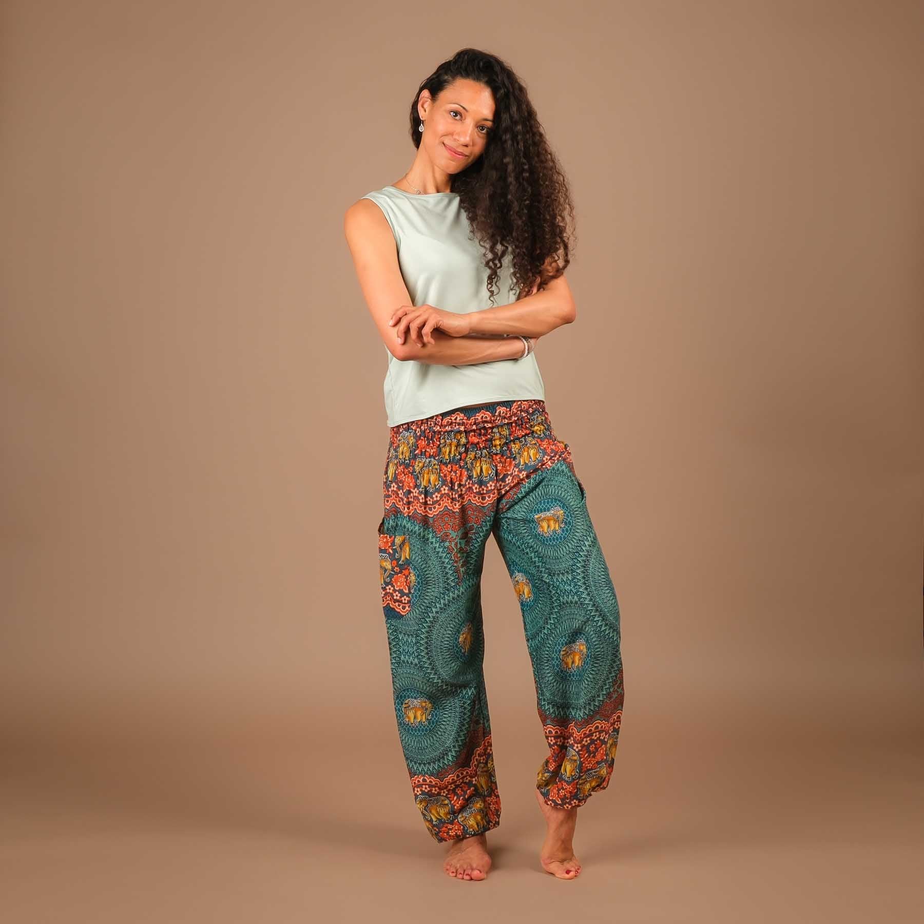 Pantalon de yoga harem éléphant Boho Pants turquoise