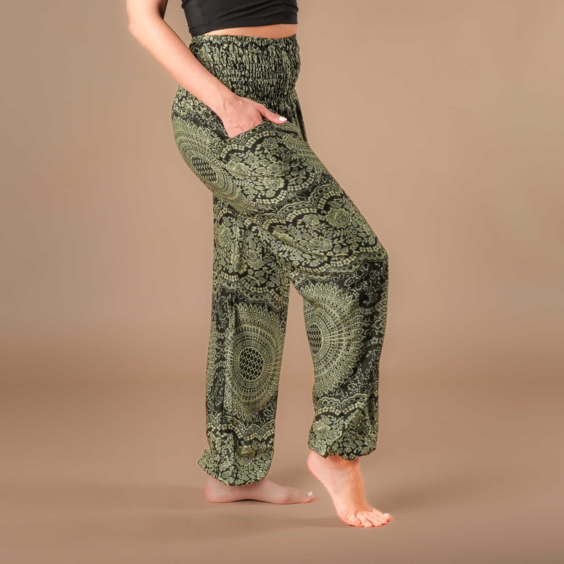 Pantalon de yoga harem Boho Pants Indian Summer vert olive