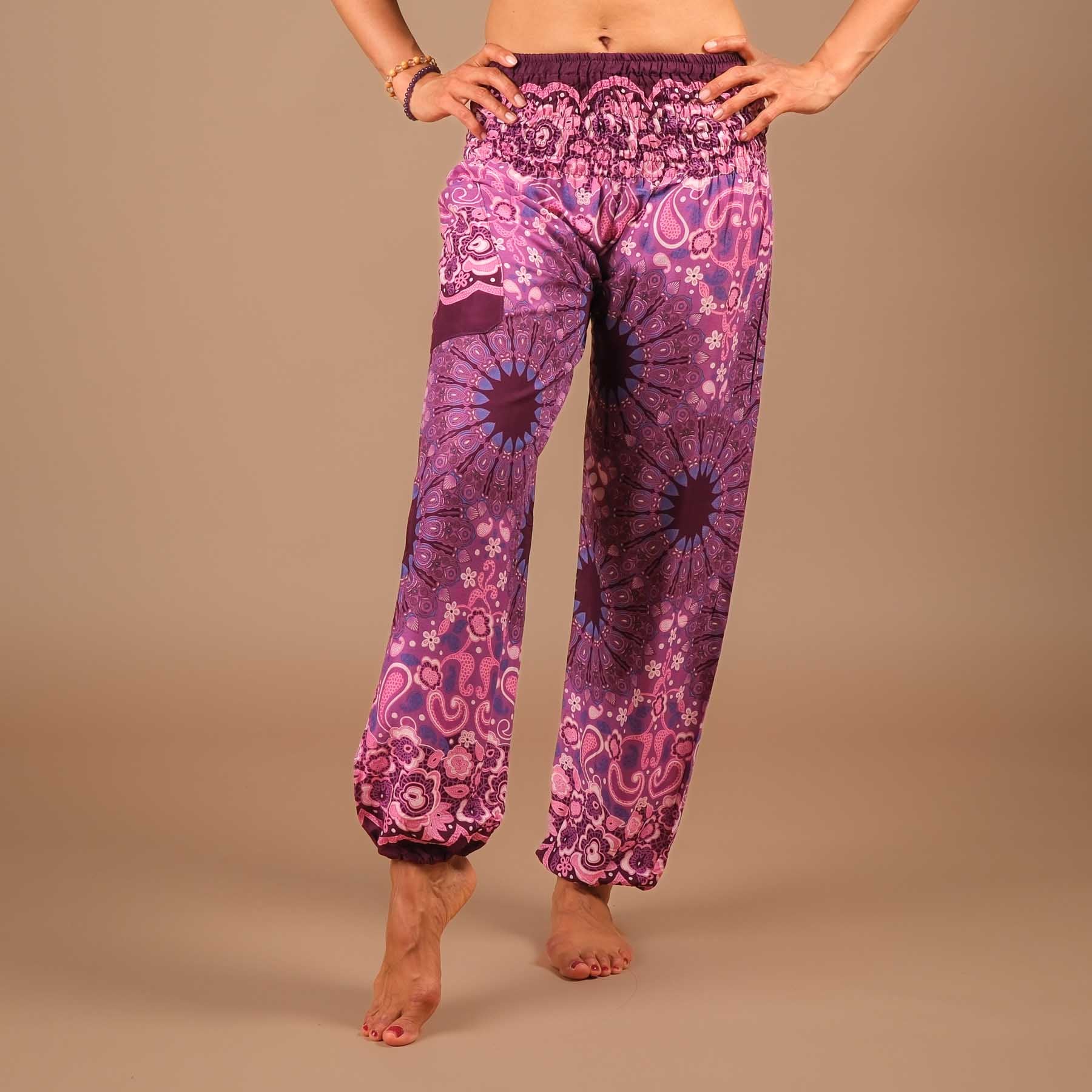 Pantalon de yoga harem Boho Pants Mandala plum