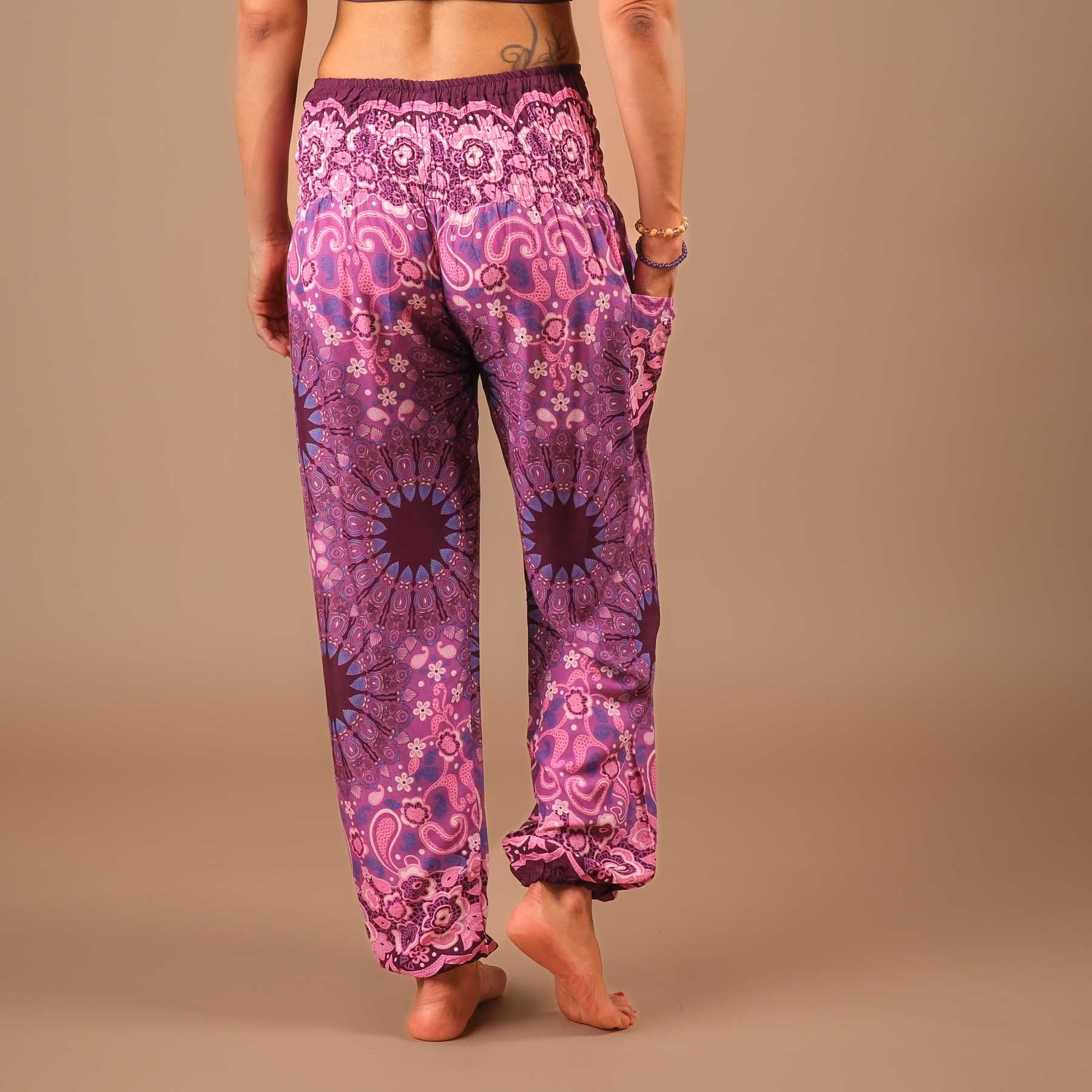 Pantalon de yoga harem Boho Pants Mandala plum