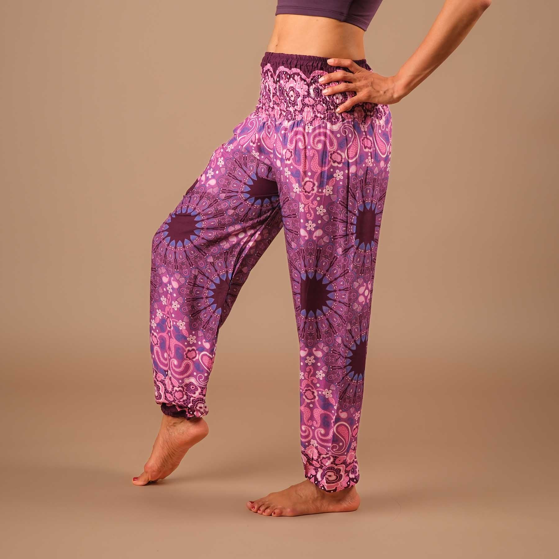 Pantalon de yoga harem Boho Pants Mandala plum