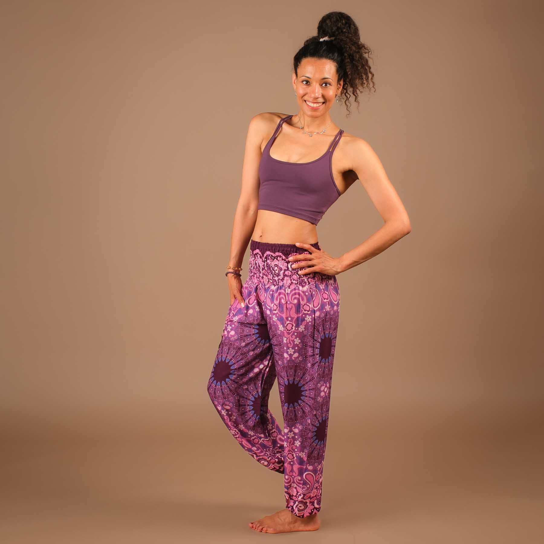 Pantalon de yoga harem Boho Pants Mandala plum