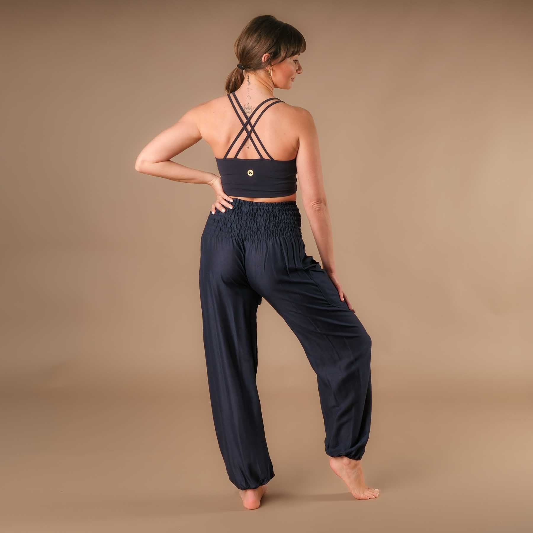 Pantalon de yoga harem uni bleu marine