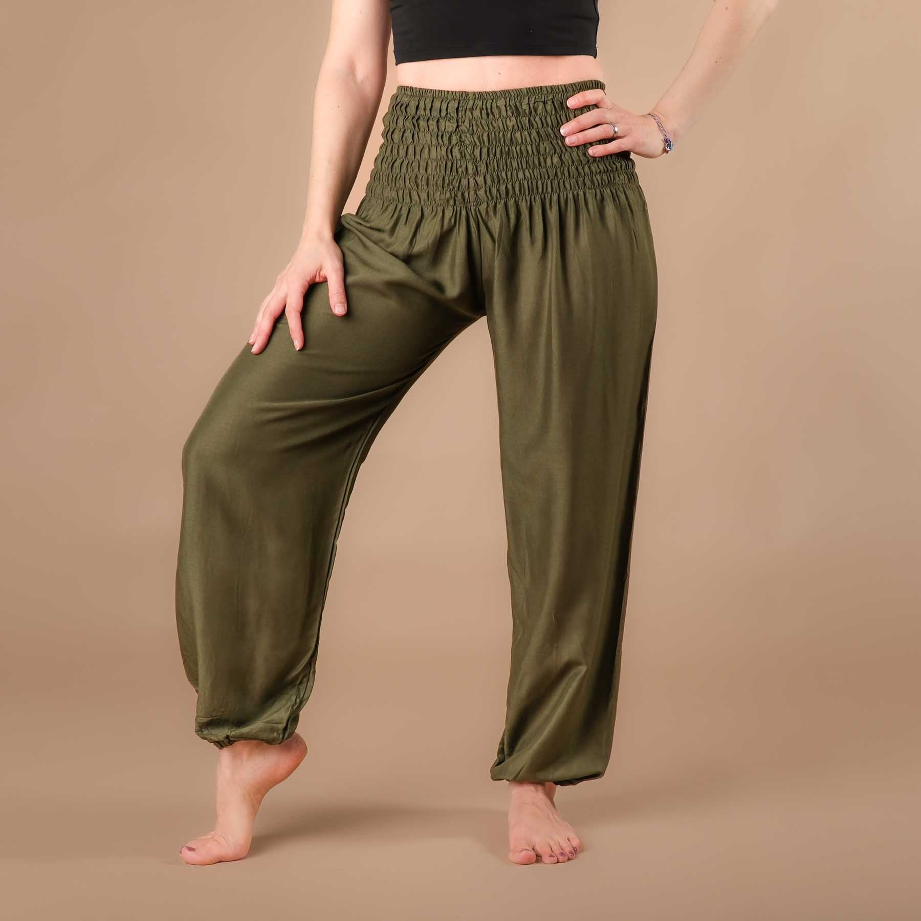 Pantalon de yoga harem uni olive