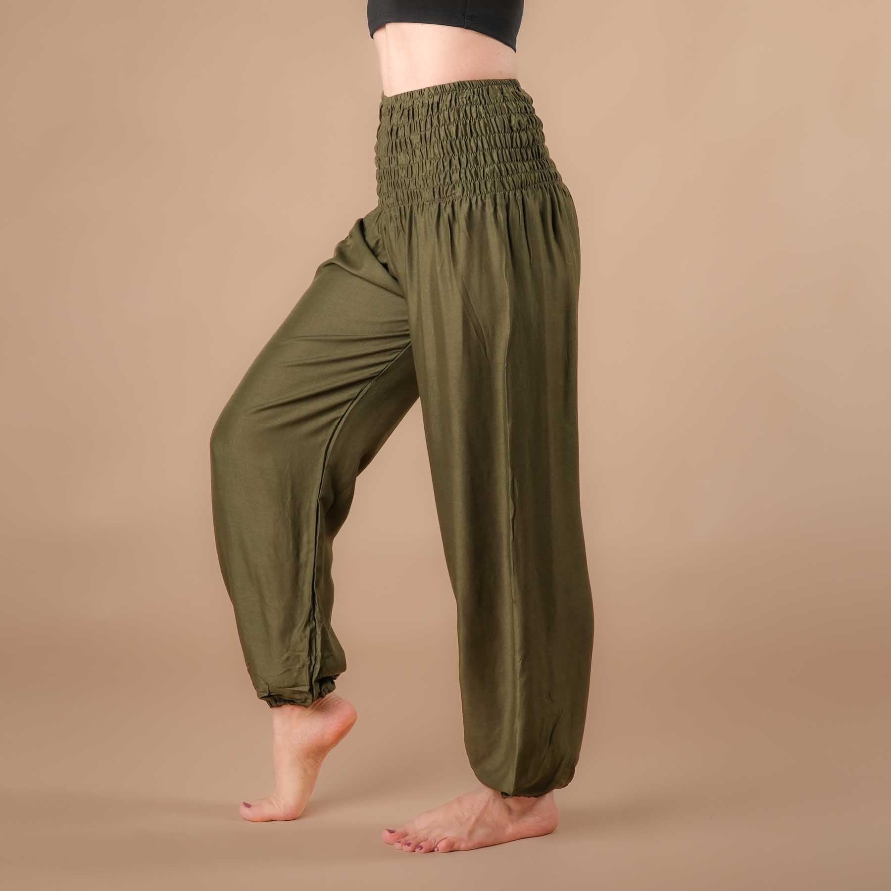 Pantalon de yoga harem uni olive