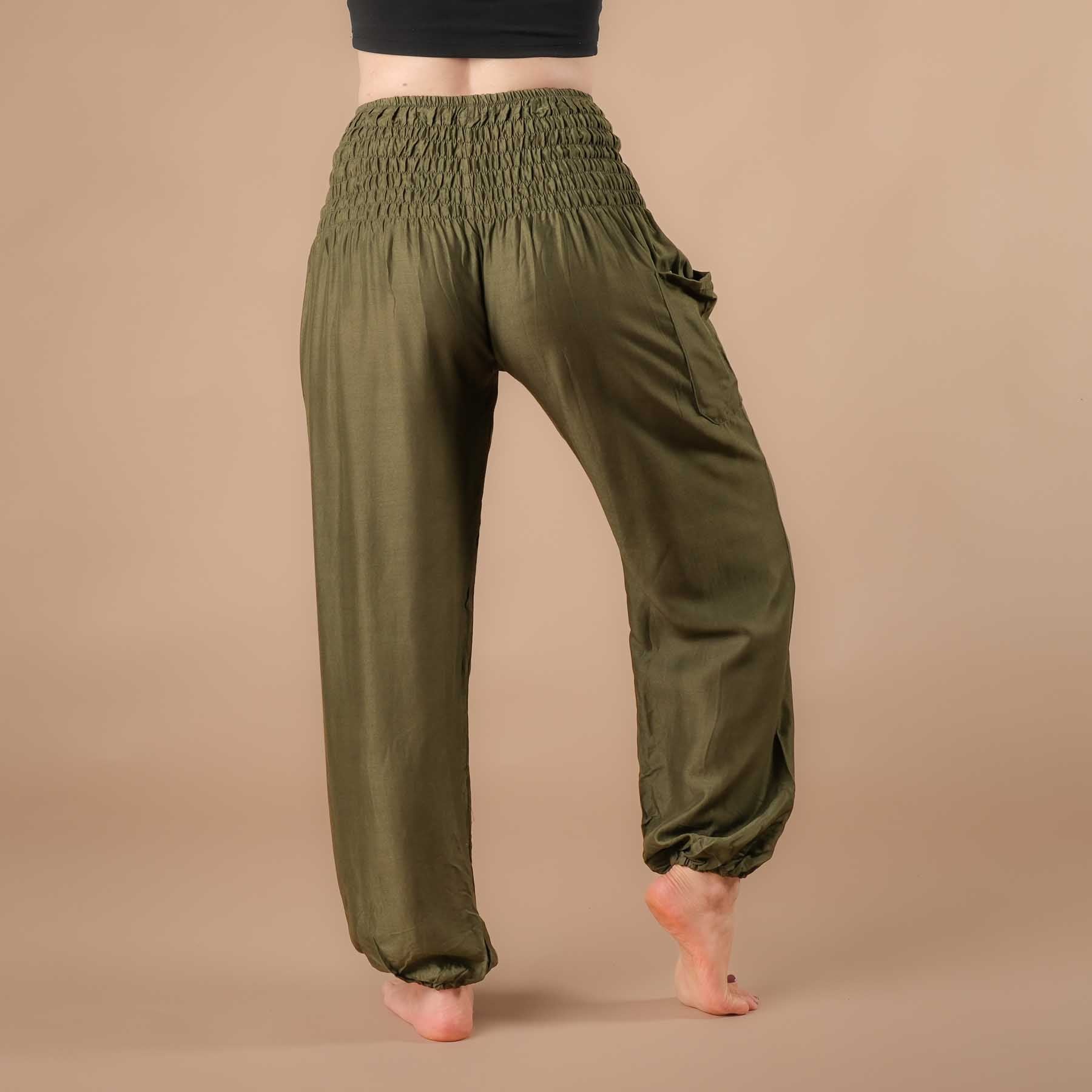 Pantalon de yoga harem uni olive
