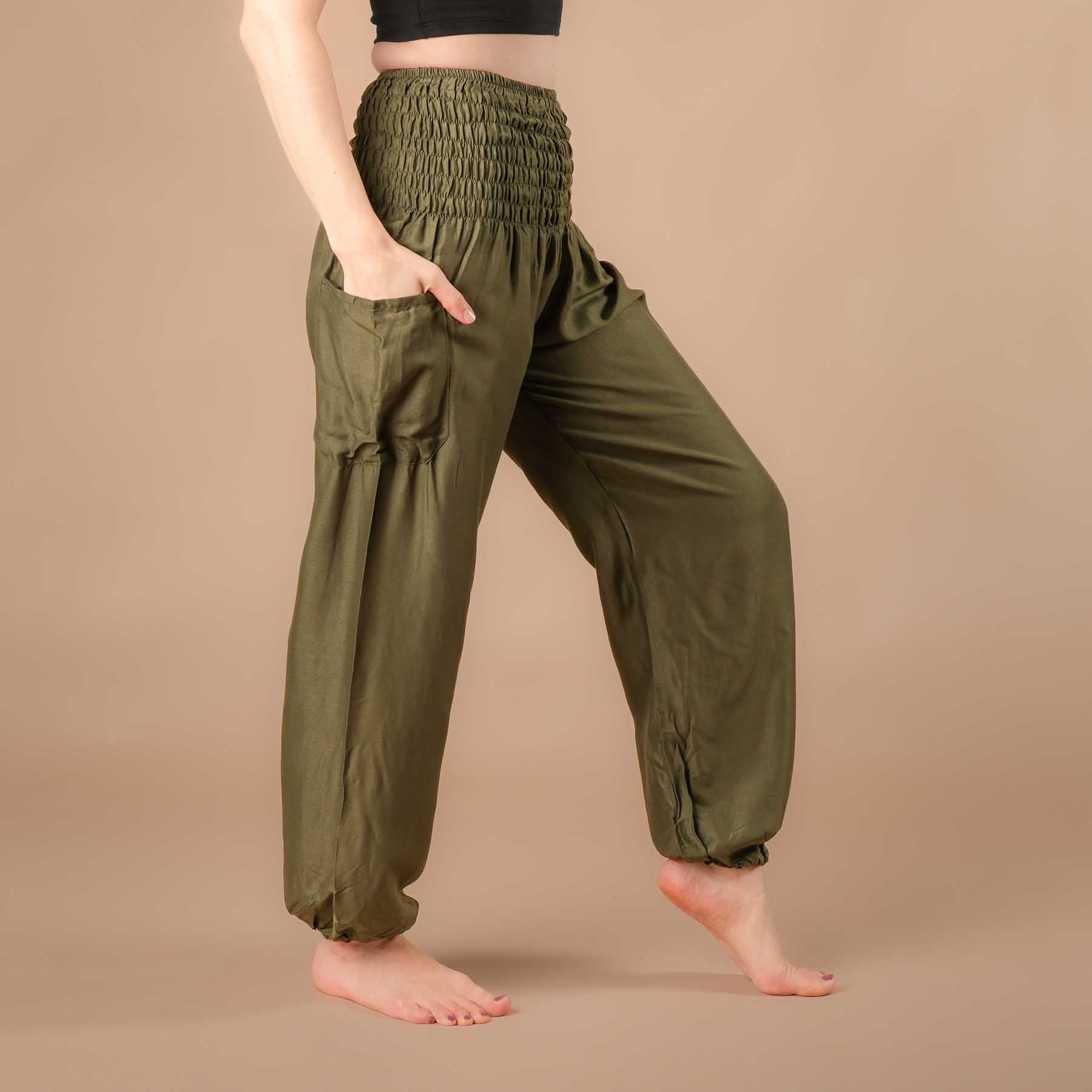 Pantalon de yoga harem uni olive