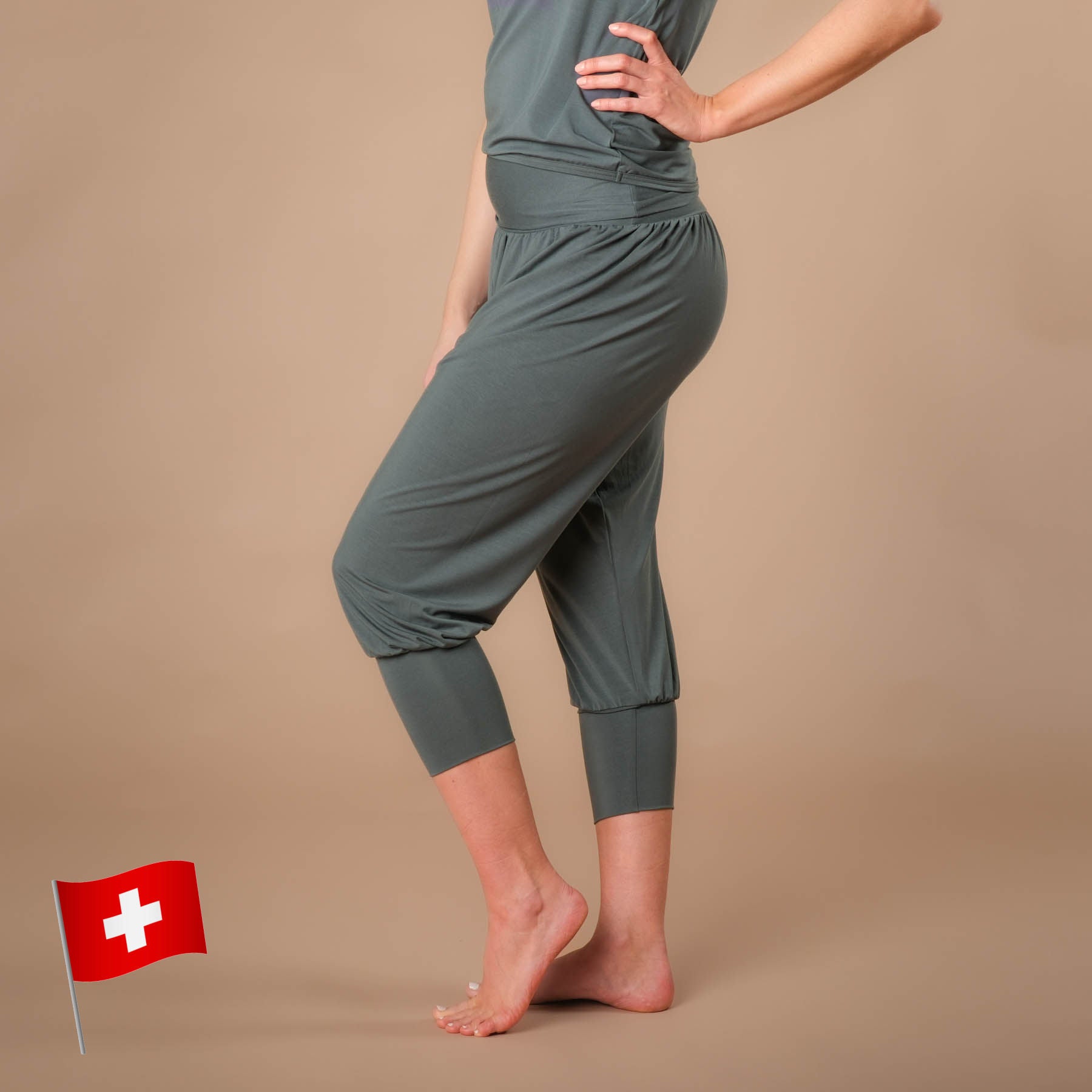 Durable pantalon de yoga ample pantalon de harem 3/4 Taj Mahal fabriqué en Suisse, émeraude