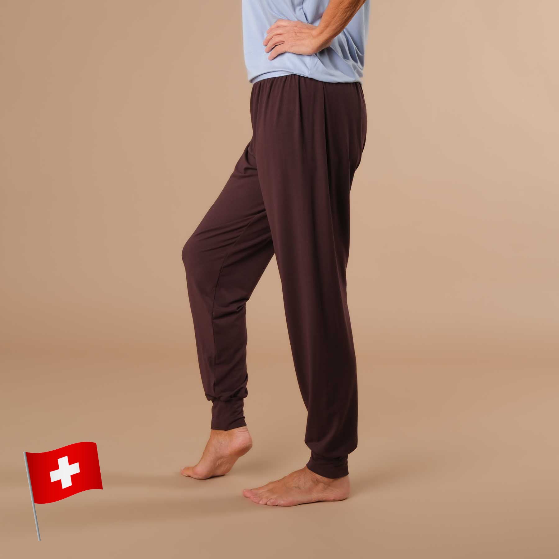 Pantalon de yoga Taj Mahal long, fabriqué de manière durable en Suisse, couleur aubergine