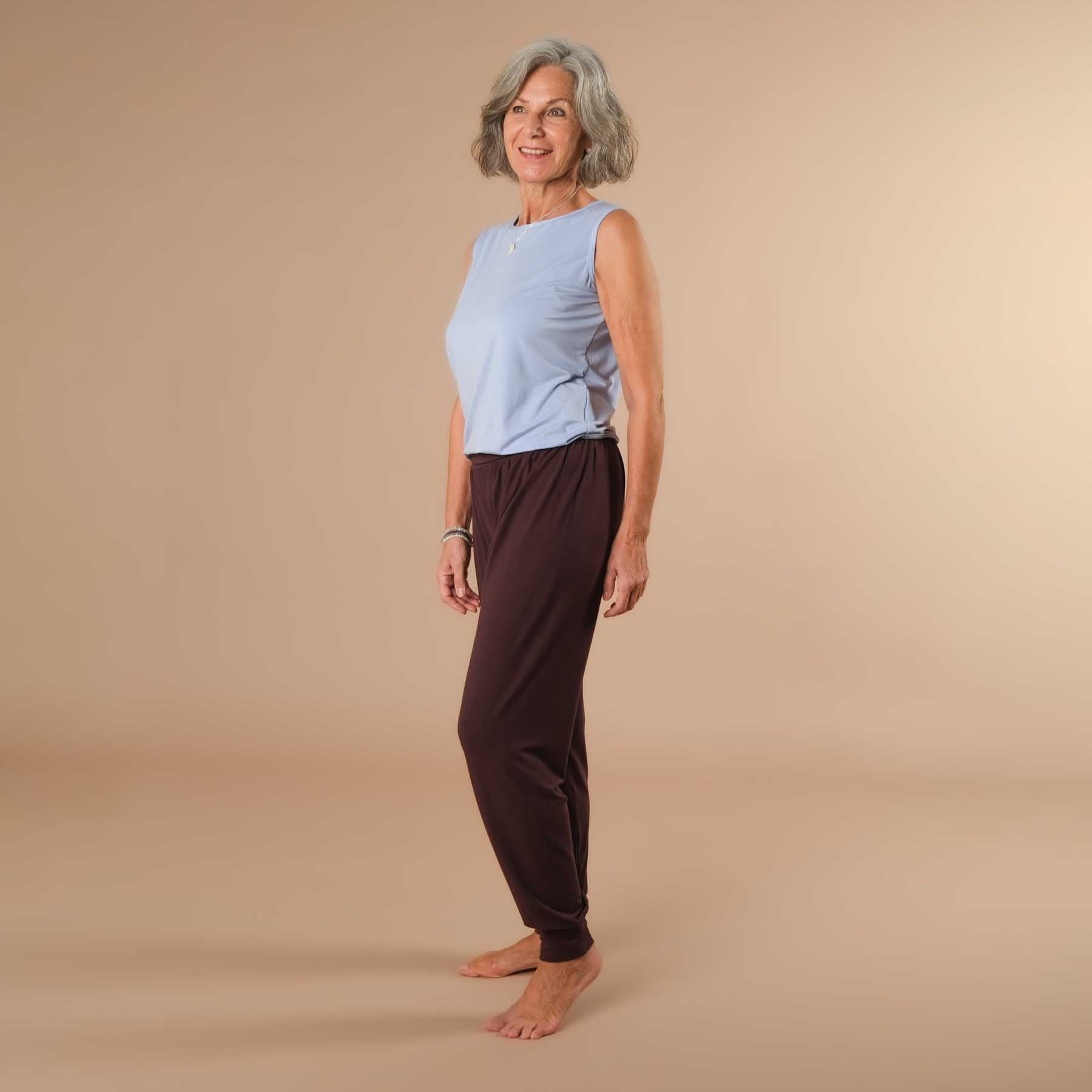 Pantalon de yoga Taj Mahal long, fabriqué de manière durable en Suisse, couleur aubergine