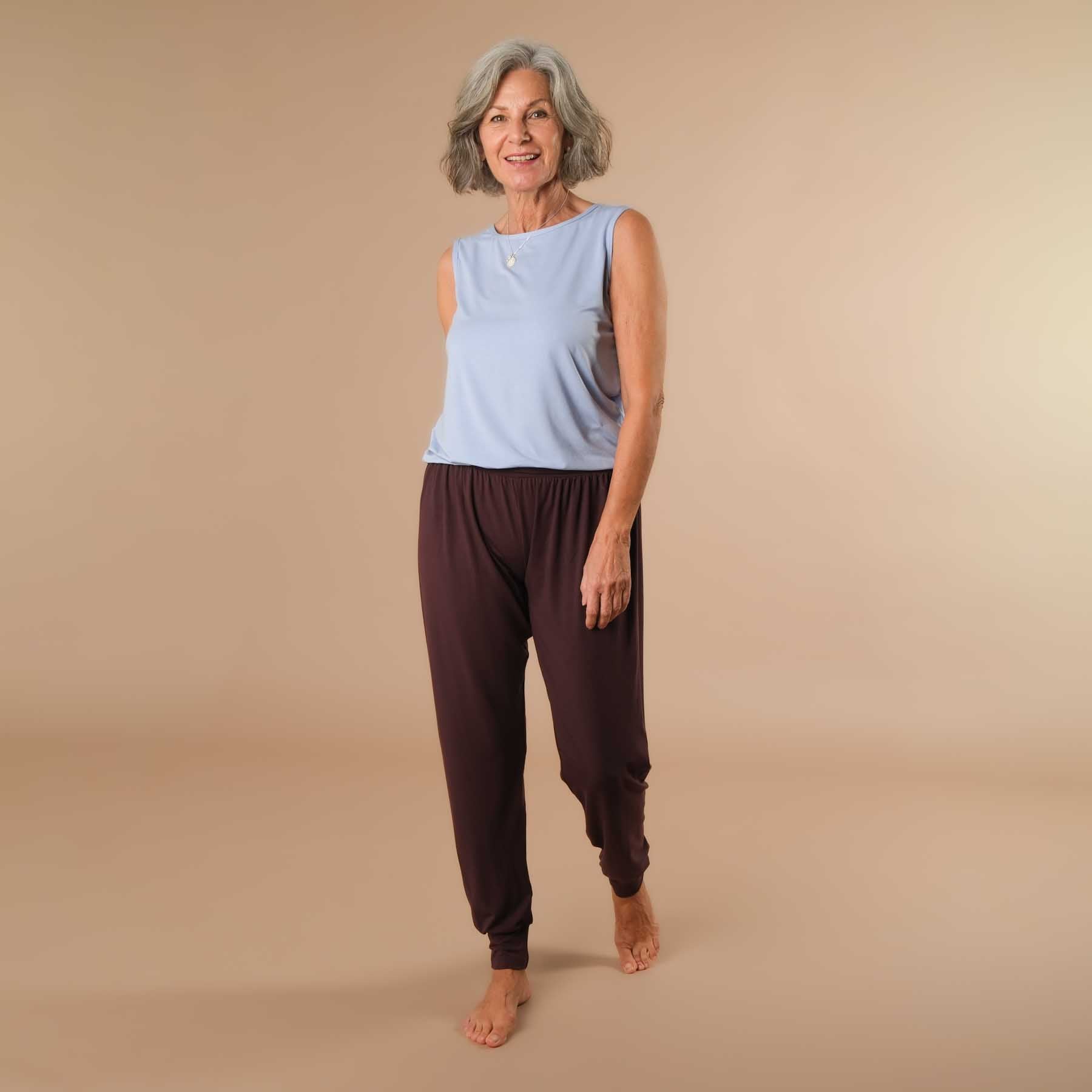Pantalon de yoga Taj Mahal long, fabriqué de manière durable en Suisse, couleur aubergine
