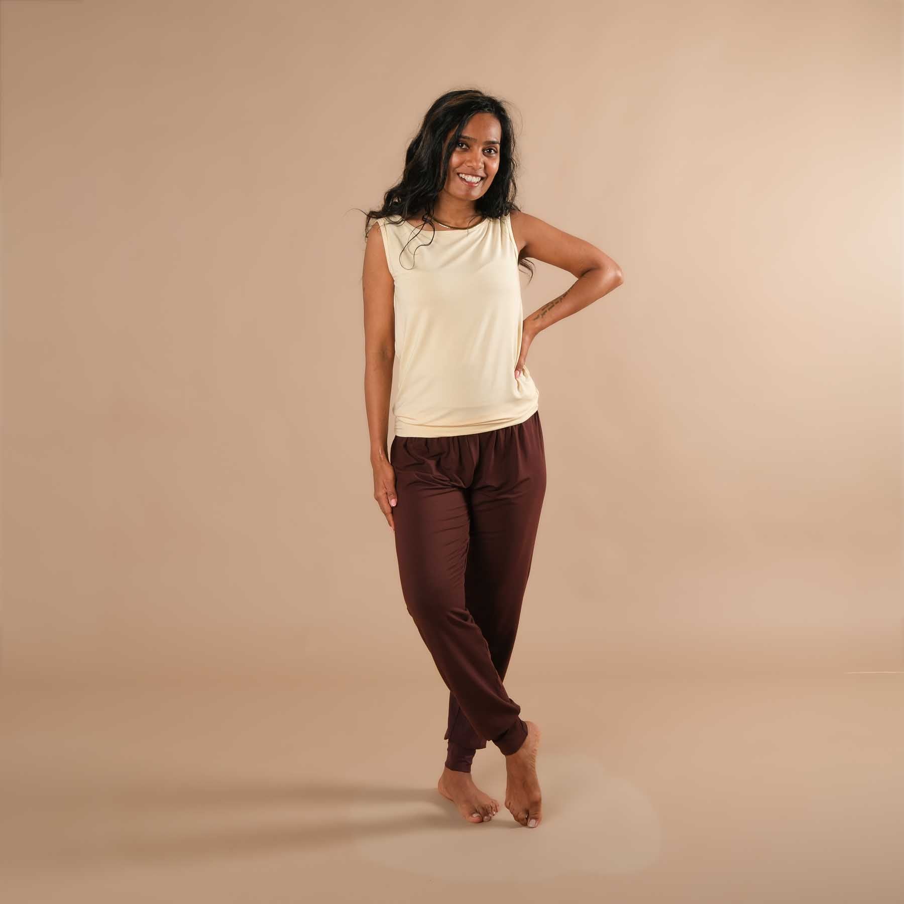 Pantalon de yoga Taj Mahal long, fabriqué de manière durable en Suisse, couleur aubergine