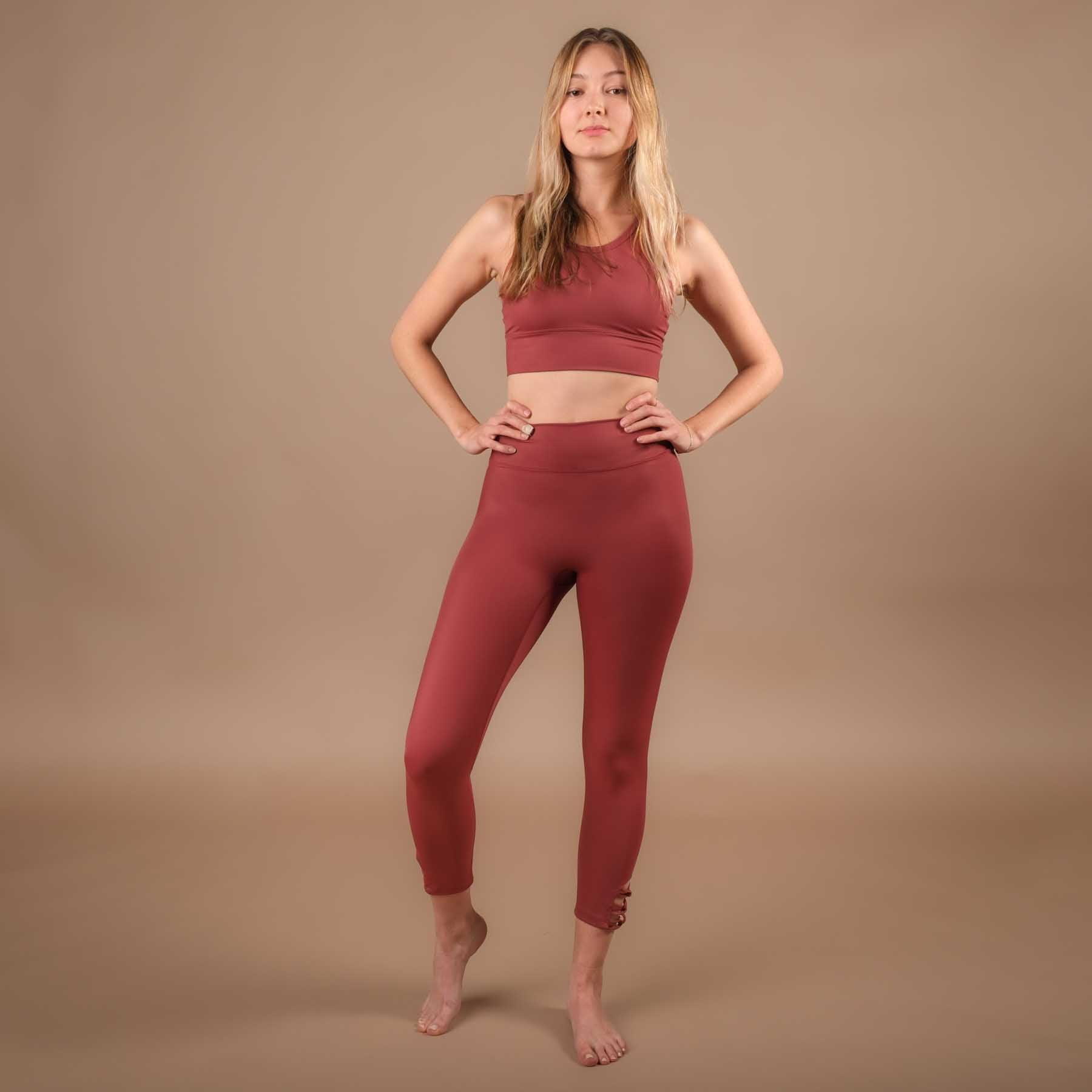 Leggings de yoga 7/8 Eco Mare fabriqués en Suisse à partir de tissu Econyl recyclé terracotta