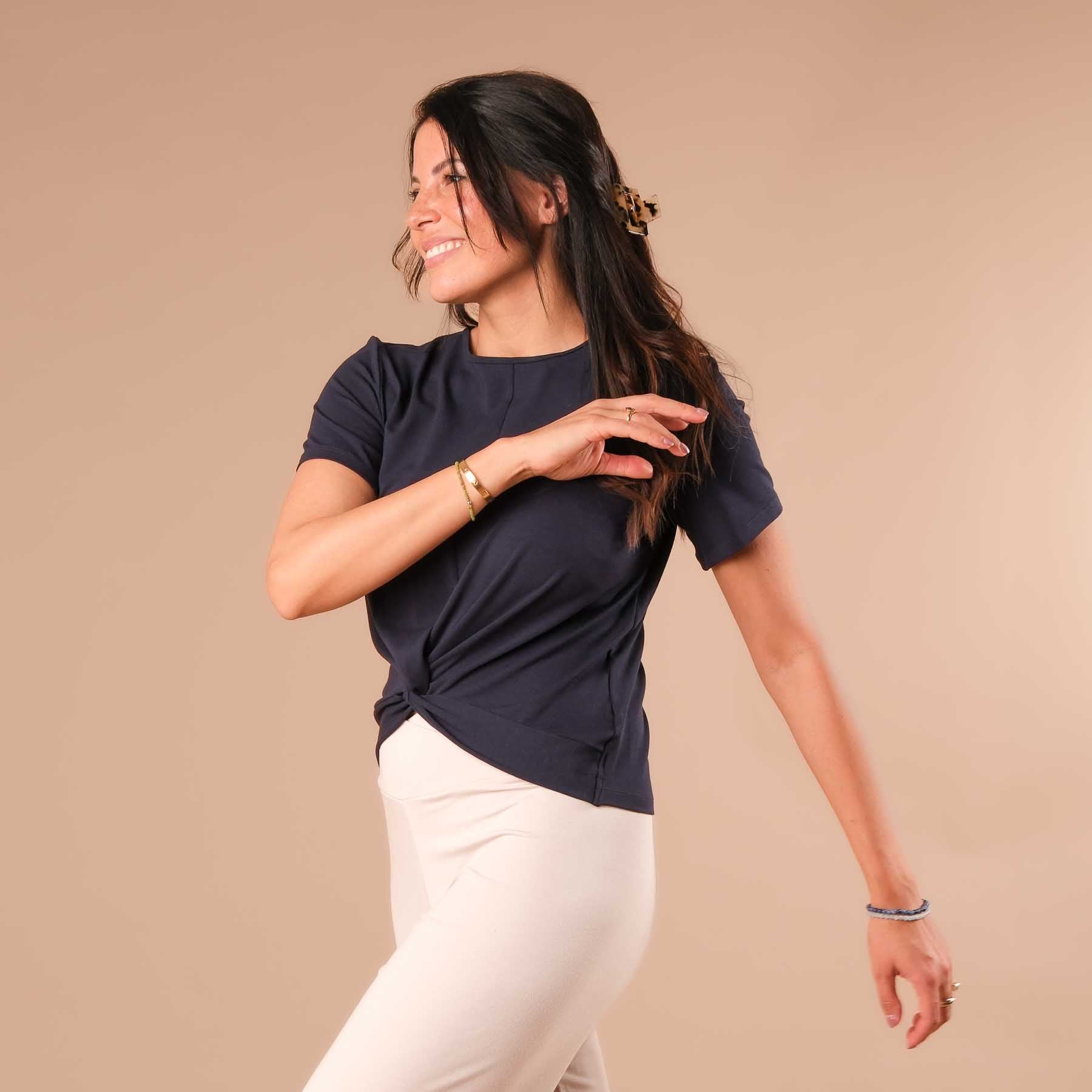 Top de yoga Twist Classy manches courtes marine