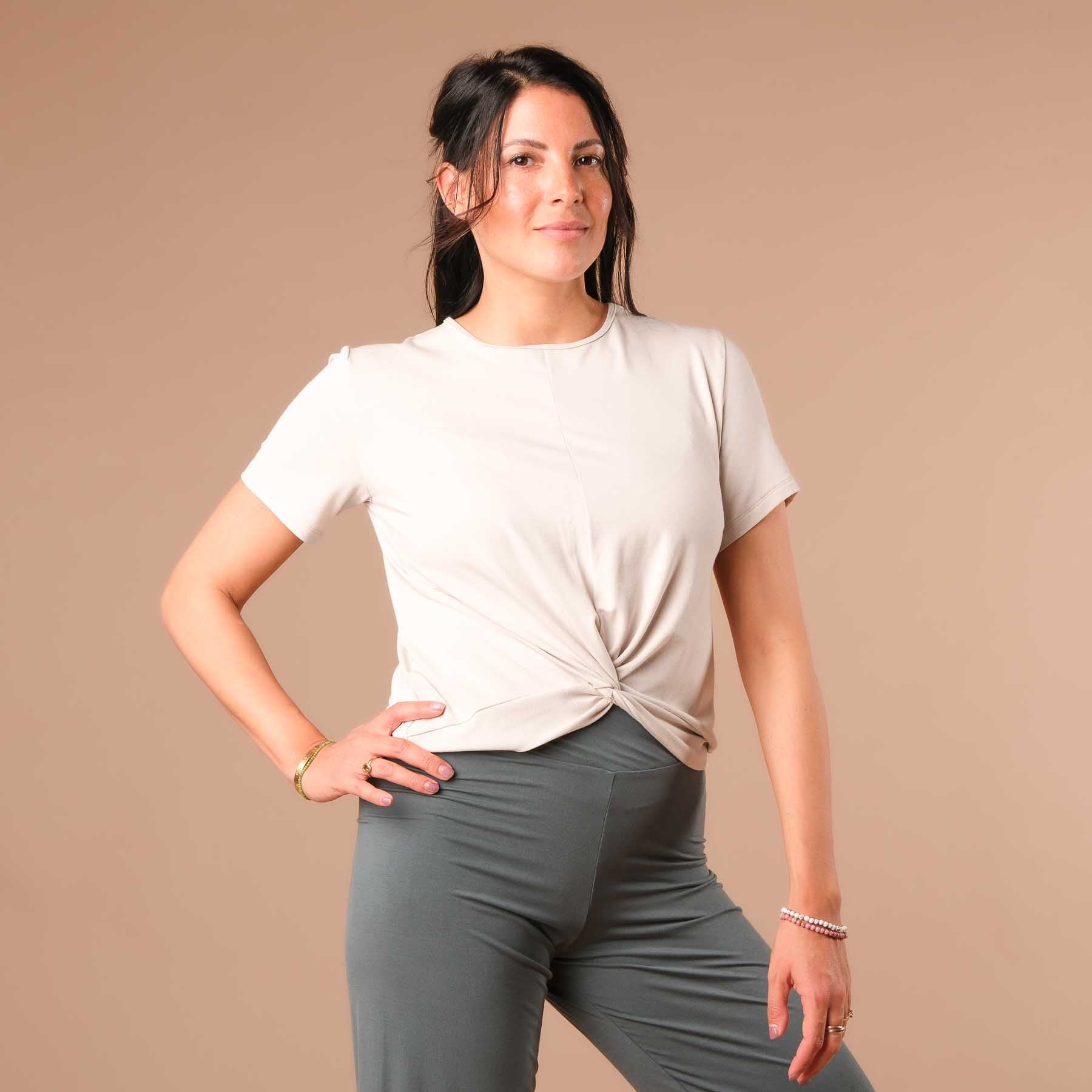 Top de yoga Twist Classy manches courtes sable