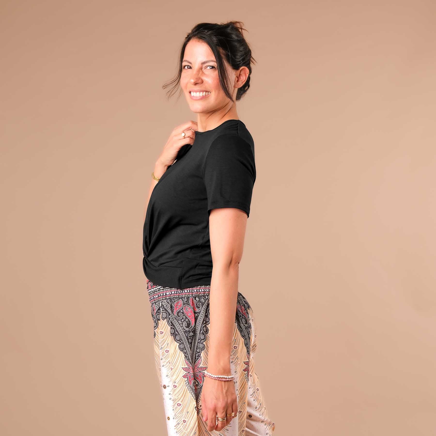 Top de yoga Twist Classy manches courtes noir