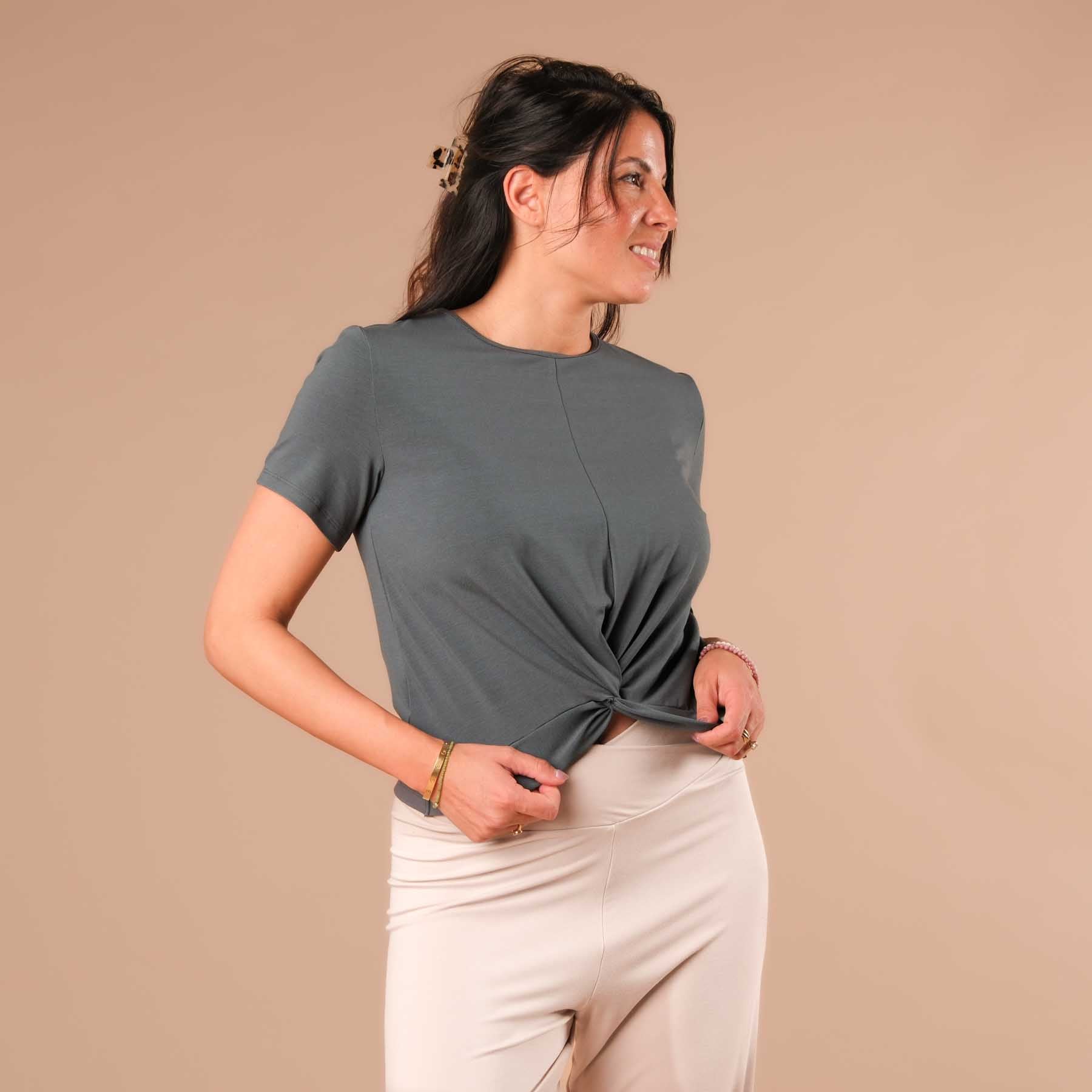 Top de yoga Twist Classy manches courtes émeraude