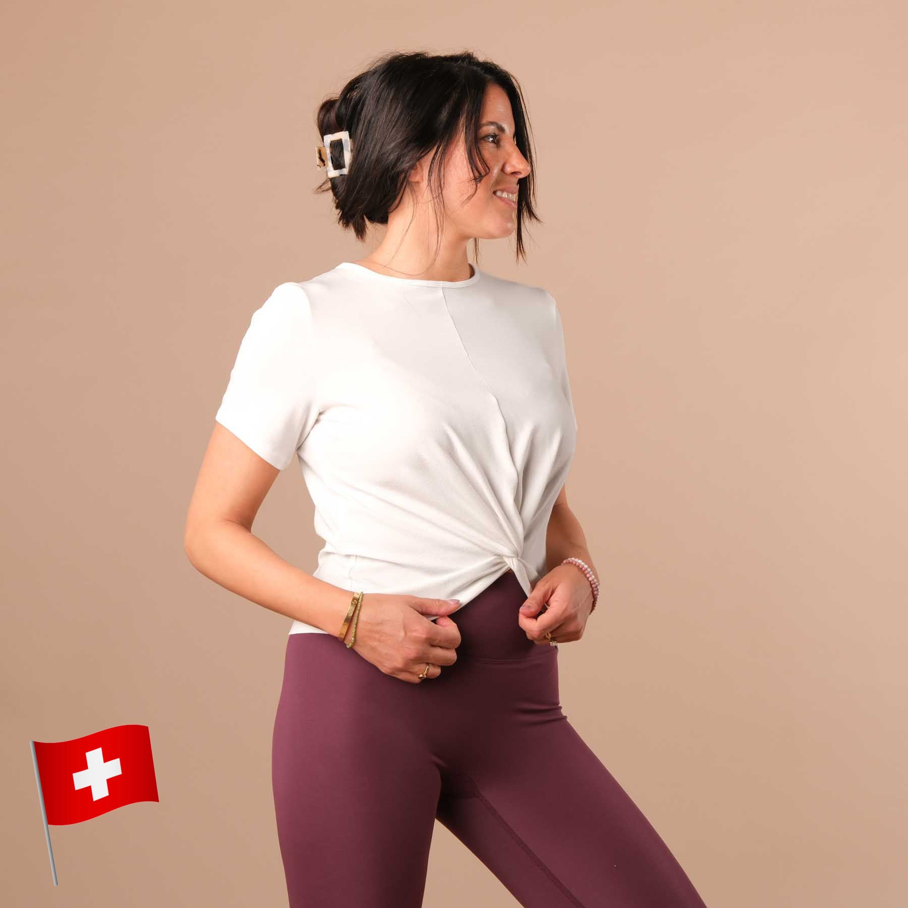 Top de yoga Twist Classy manches courtes blanc